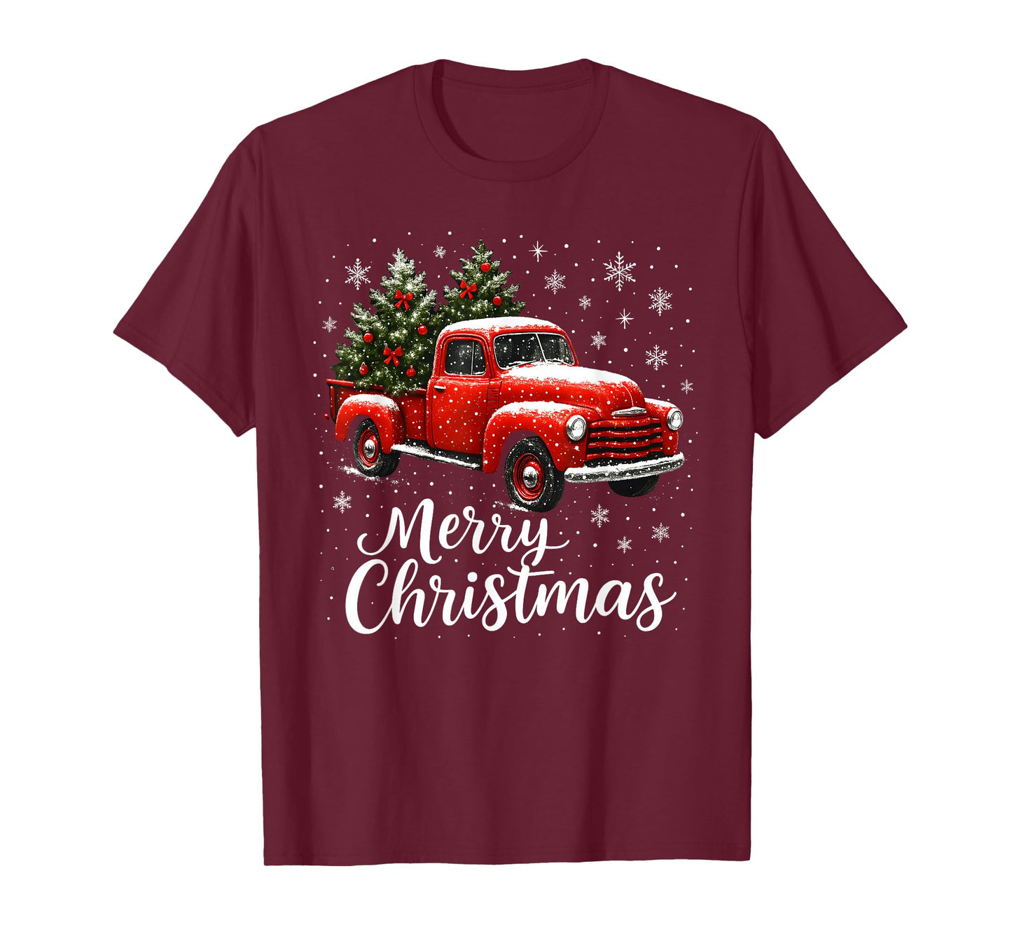 Old Red Truck Santa Hat Xmas Tree Merry Christmas Vintage T-Shirt