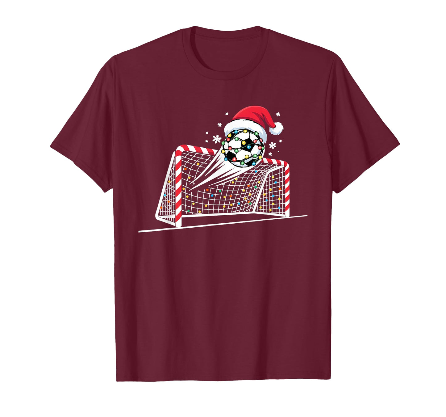 Christmas Soccer Goal Ball Lights Santa Xmas Kids Boys Men T-Shirt