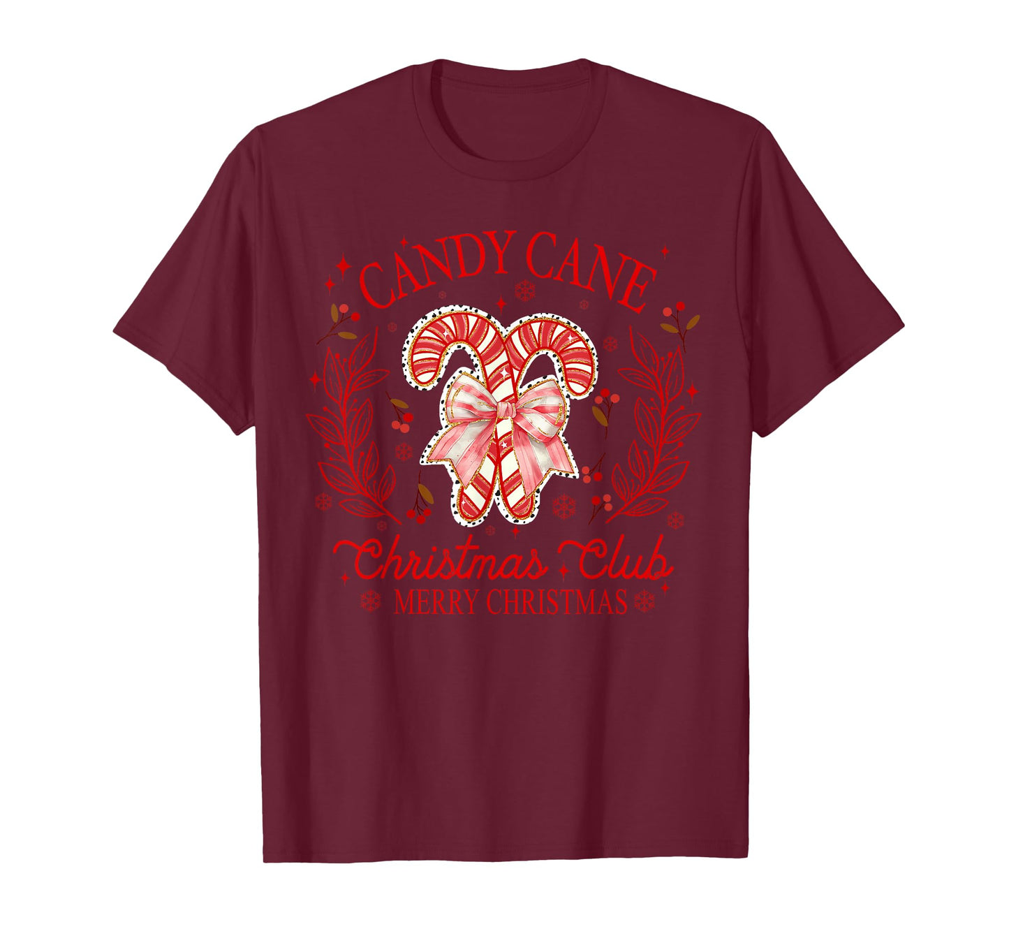 Women Coquette Bow Candy Cane Christmas Club Merry Christmas T-Shirt