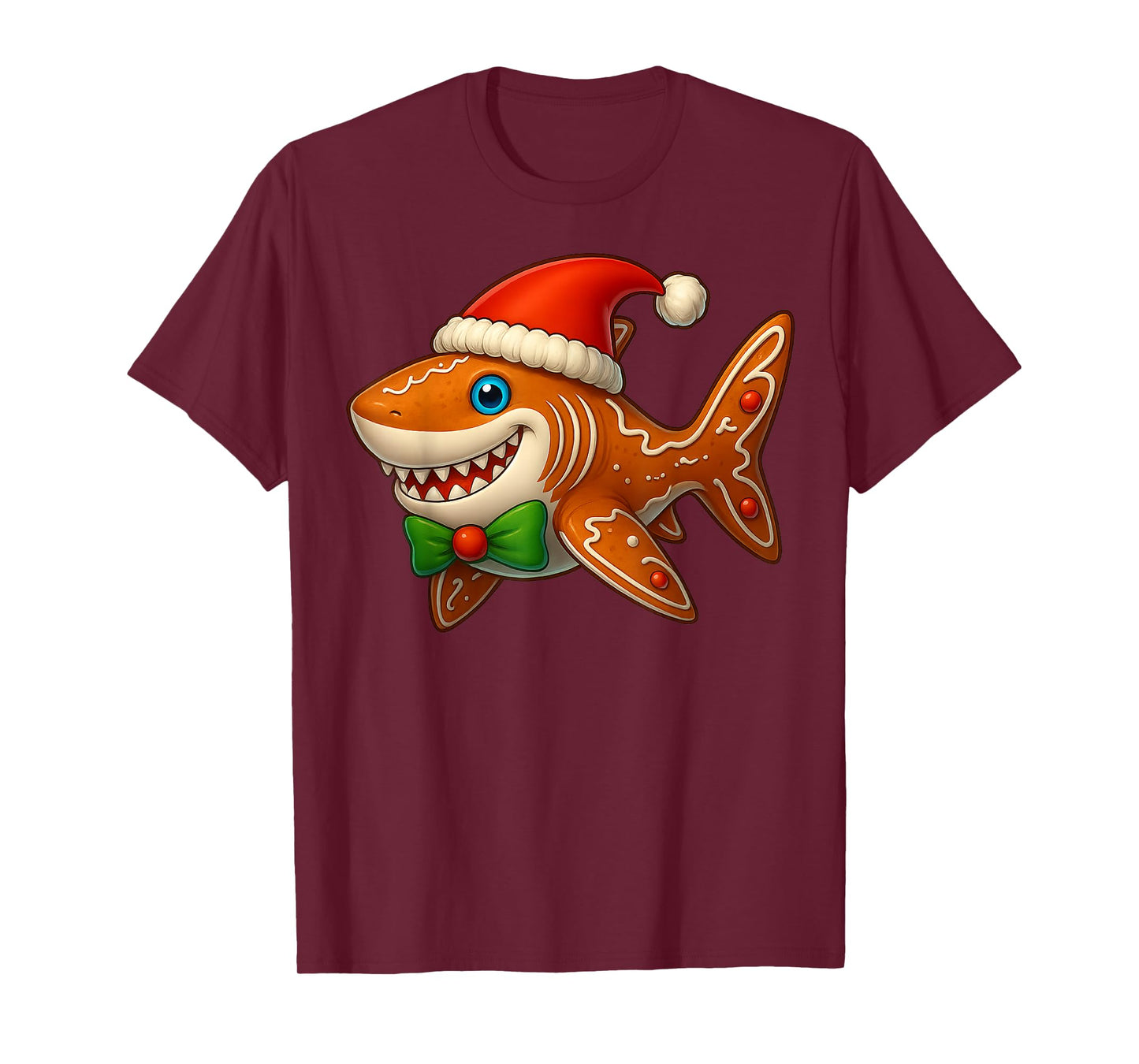 Funny Gingerbread Man Shark Christmas Womens Mens Gifts T-Shirt