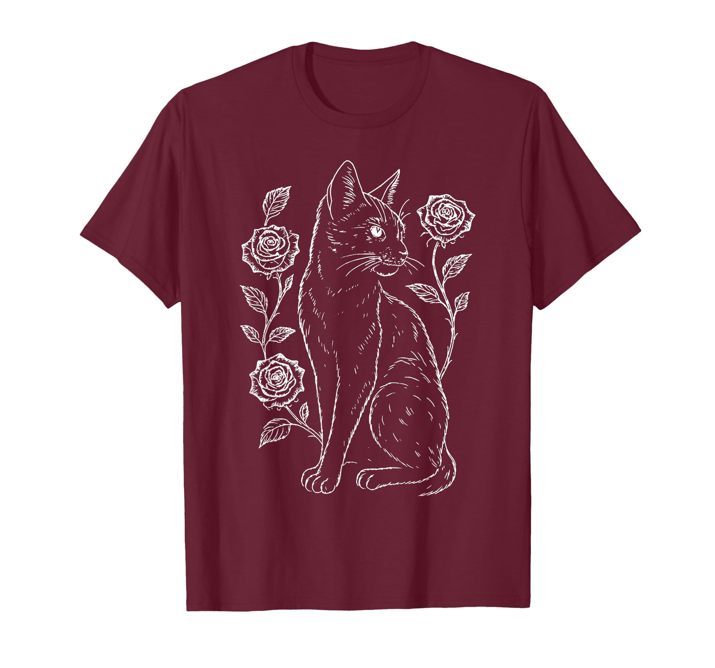 Black Cat with Roses Mystical Gothic Floral Vibe T-Shirt
