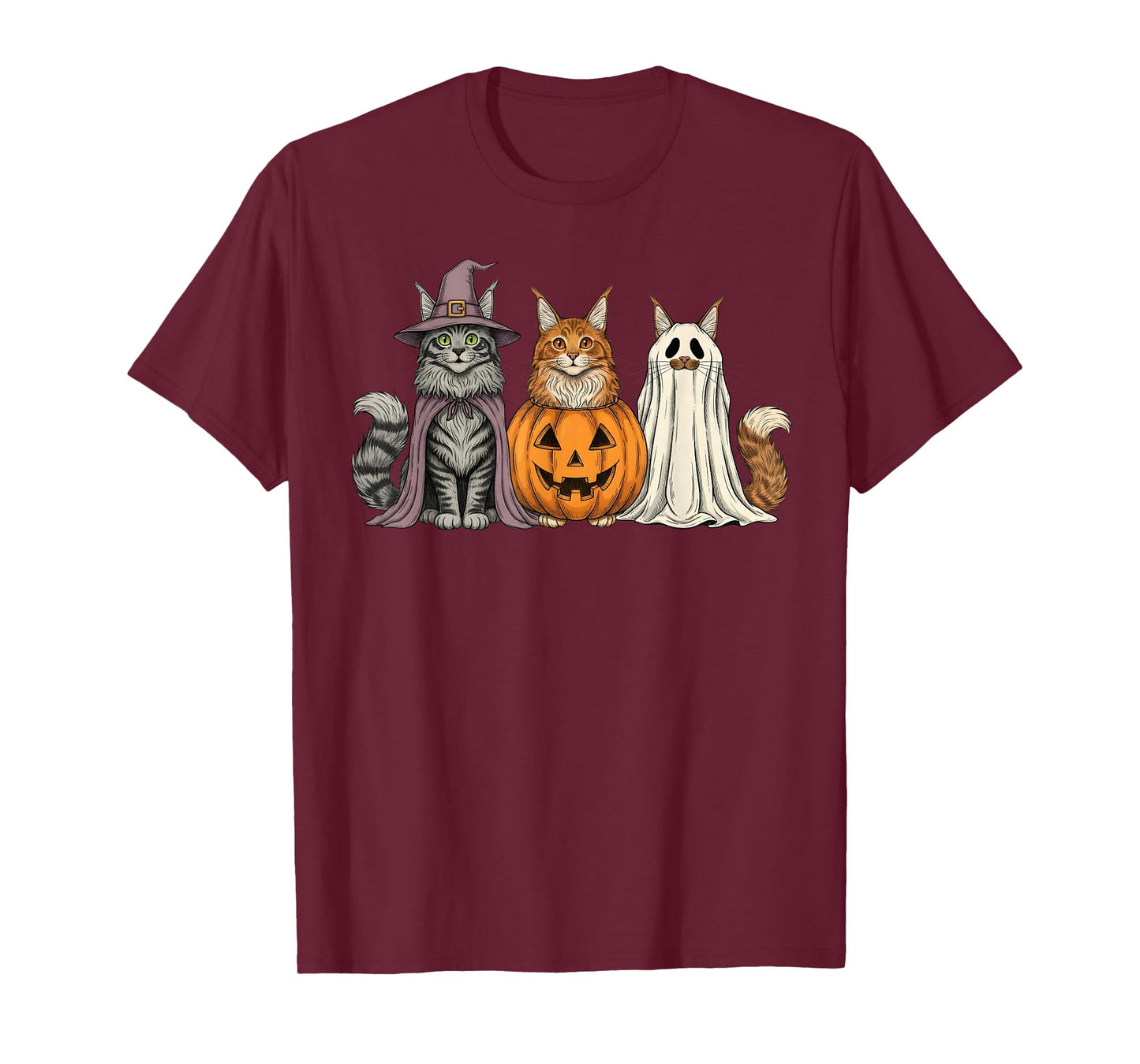 Spooky Ghost Maine Coon Cat Lover Pumpkin Halloween T-Shirt