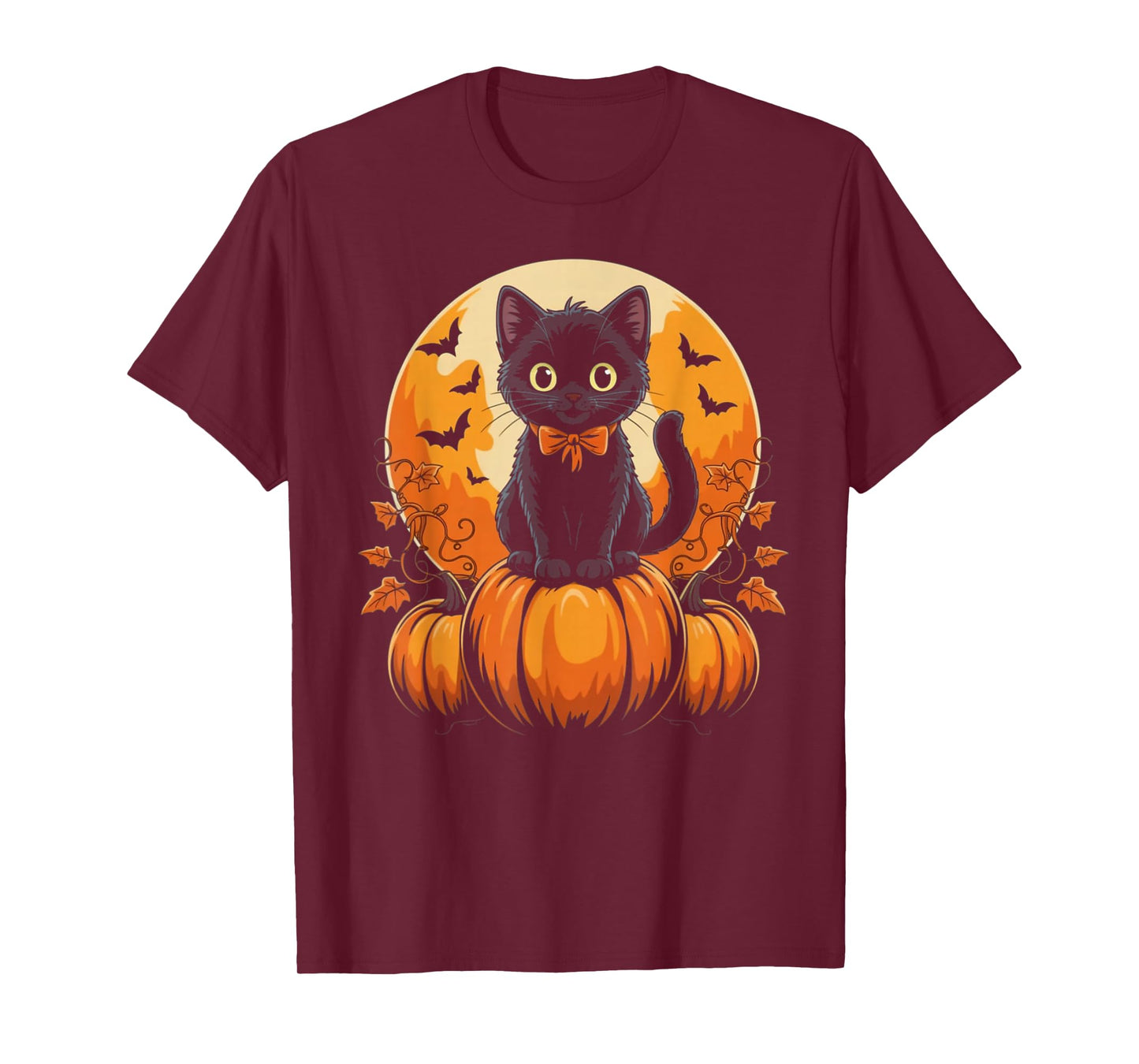 Retro Black Cat Pumpkin Halloween Costume Fall Autumn Gifts T-Shirt