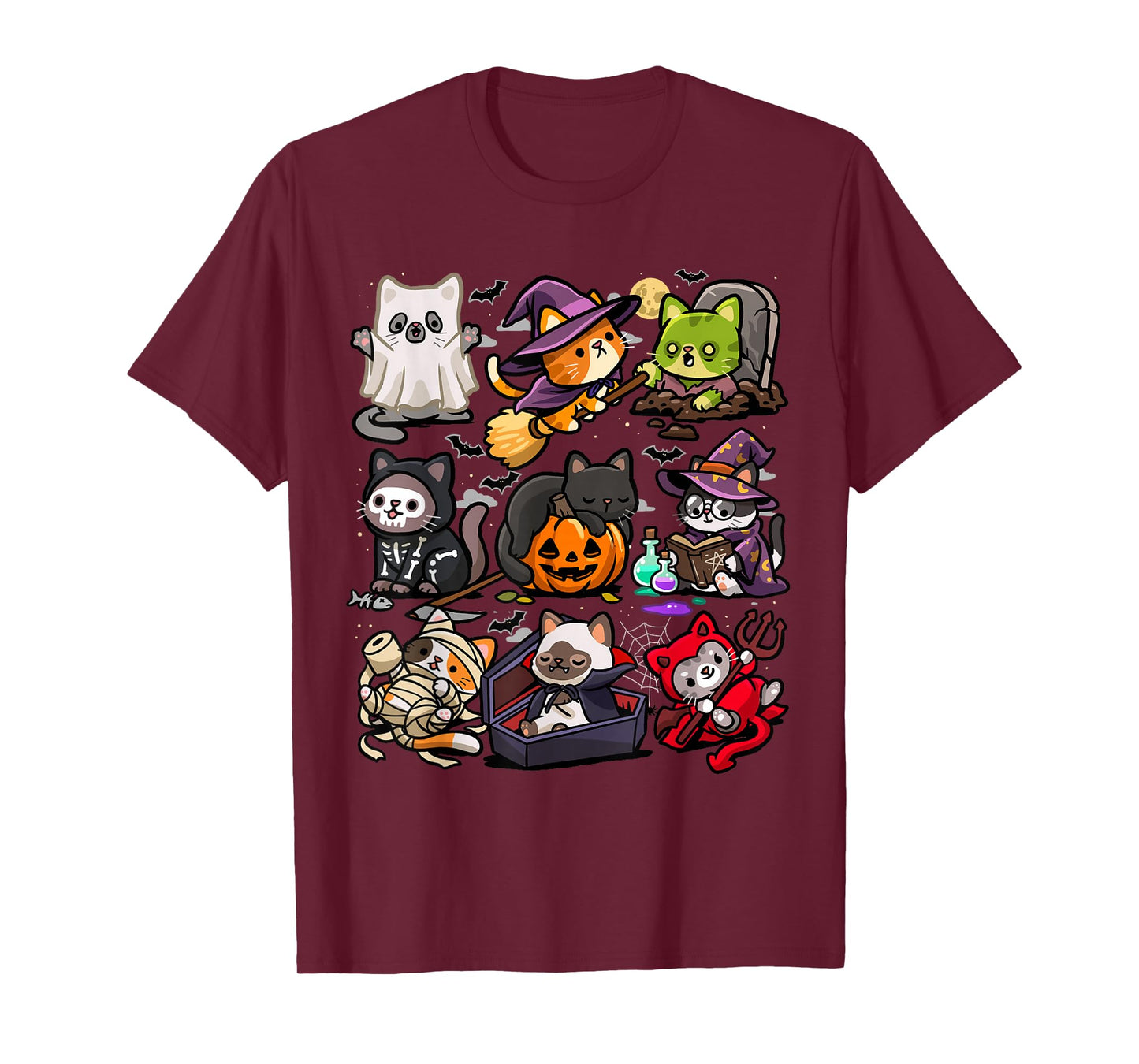 Spooky Cats Halloween Creepy Kittens Ghost Vampire Zombie T-Shirt