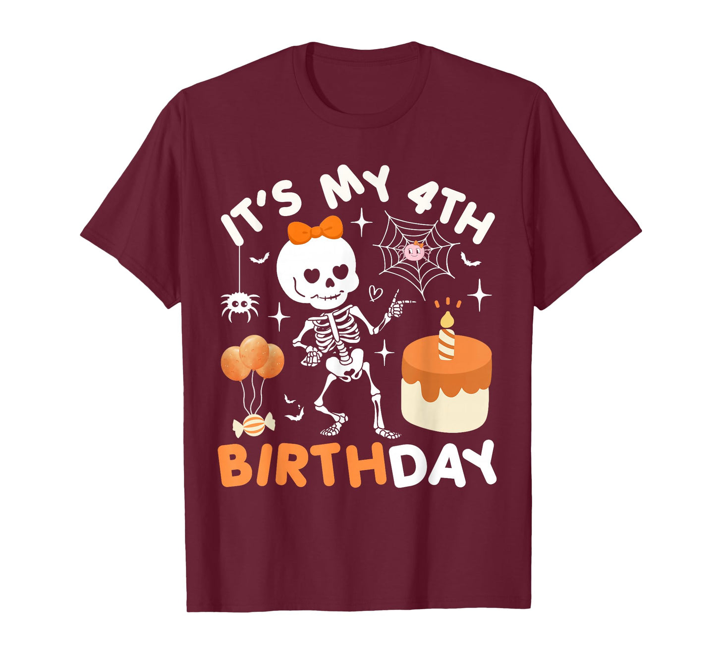 Its My 4th Birthday Funny Halloween Skeleton Birthday 4 Girl T-Shirt
