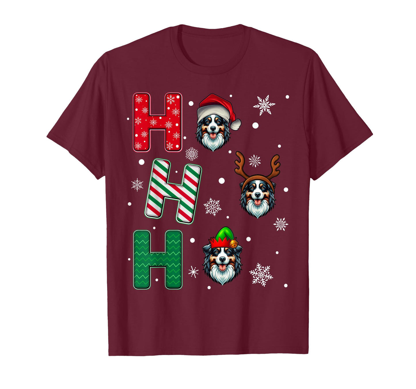 Ho Ho Ho Australian Shepherd Dog Christmas Santa Elf Xmas T-Shirt