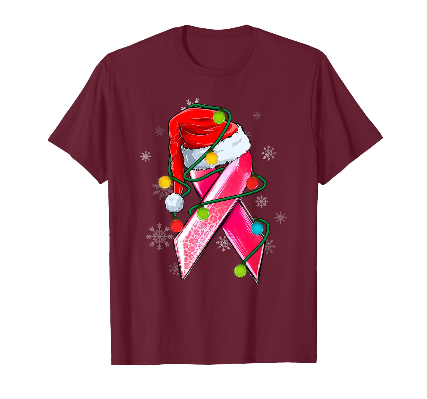Cute Breast Cancer Awareness Christmas Pink Ribbon Santa Hat T-Shirt