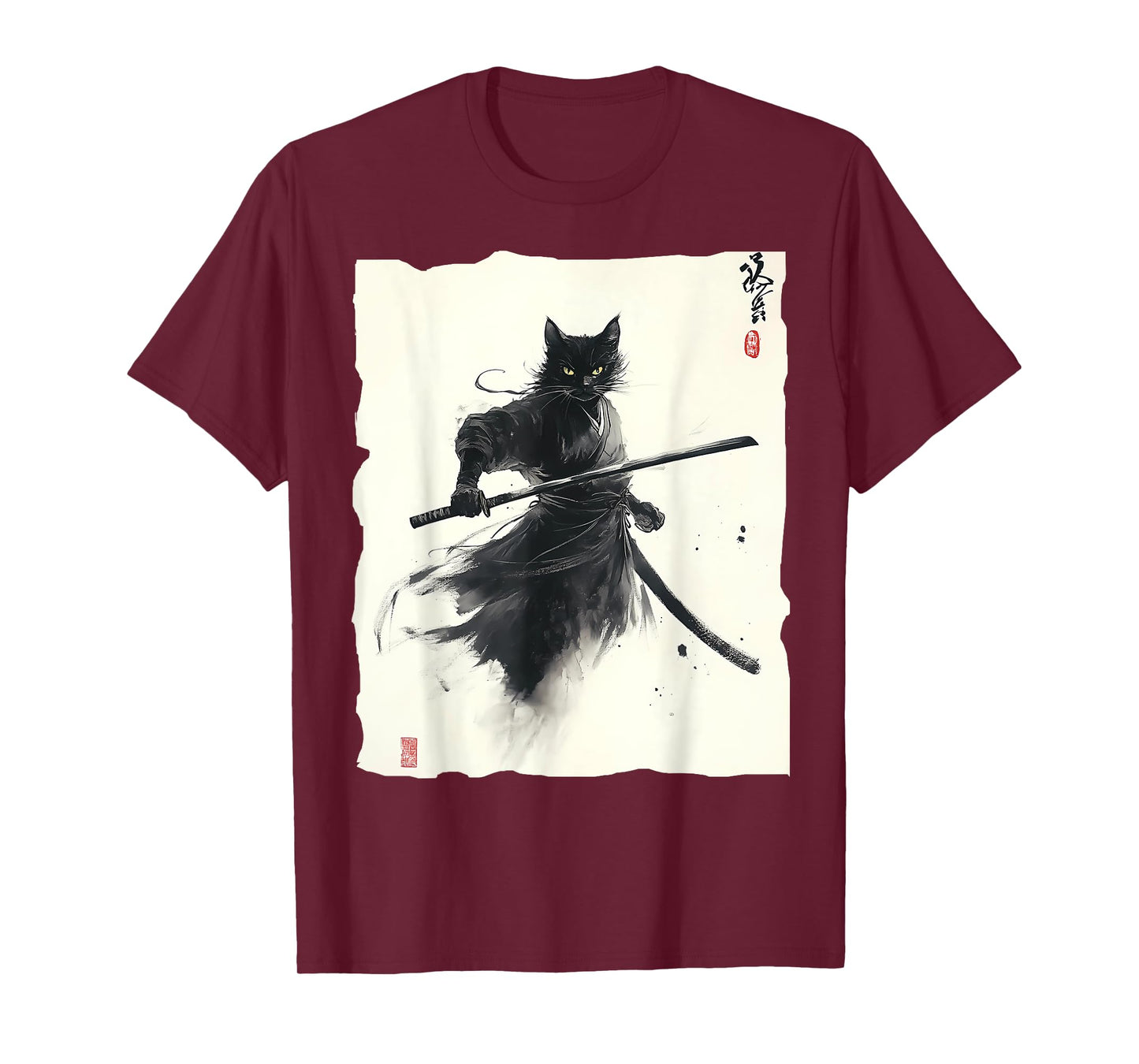 Samurai Cat Vintage Ukiyo-e Warrior Art Graphic Cat T-Shirt