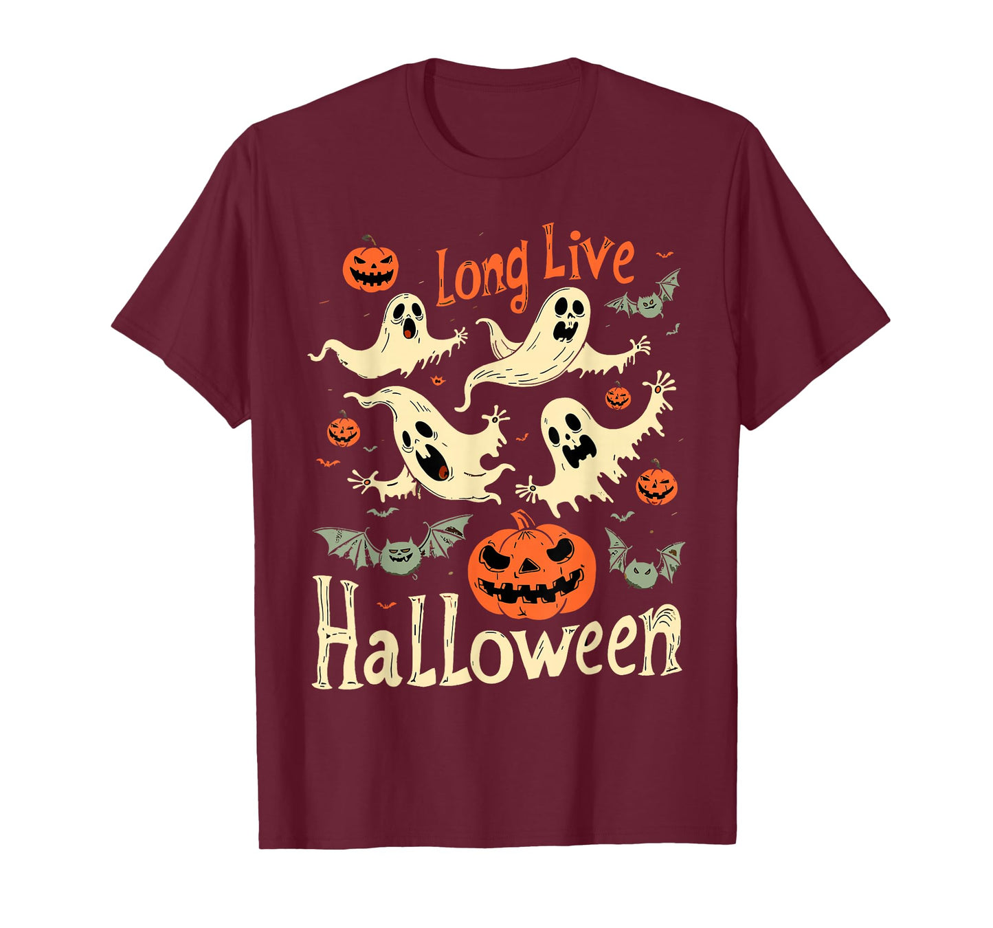 Long Retro Halloween Live Pumpkin Ghost Witch Spooky Season T-Shirt