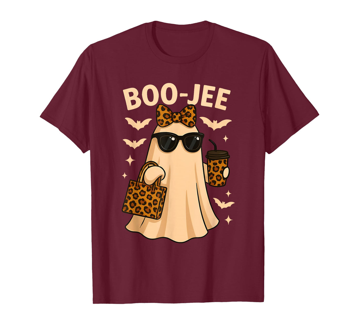 Coquette Leopard Ghost Coffee Boo-JEE Halloween Boujee T-Shirt