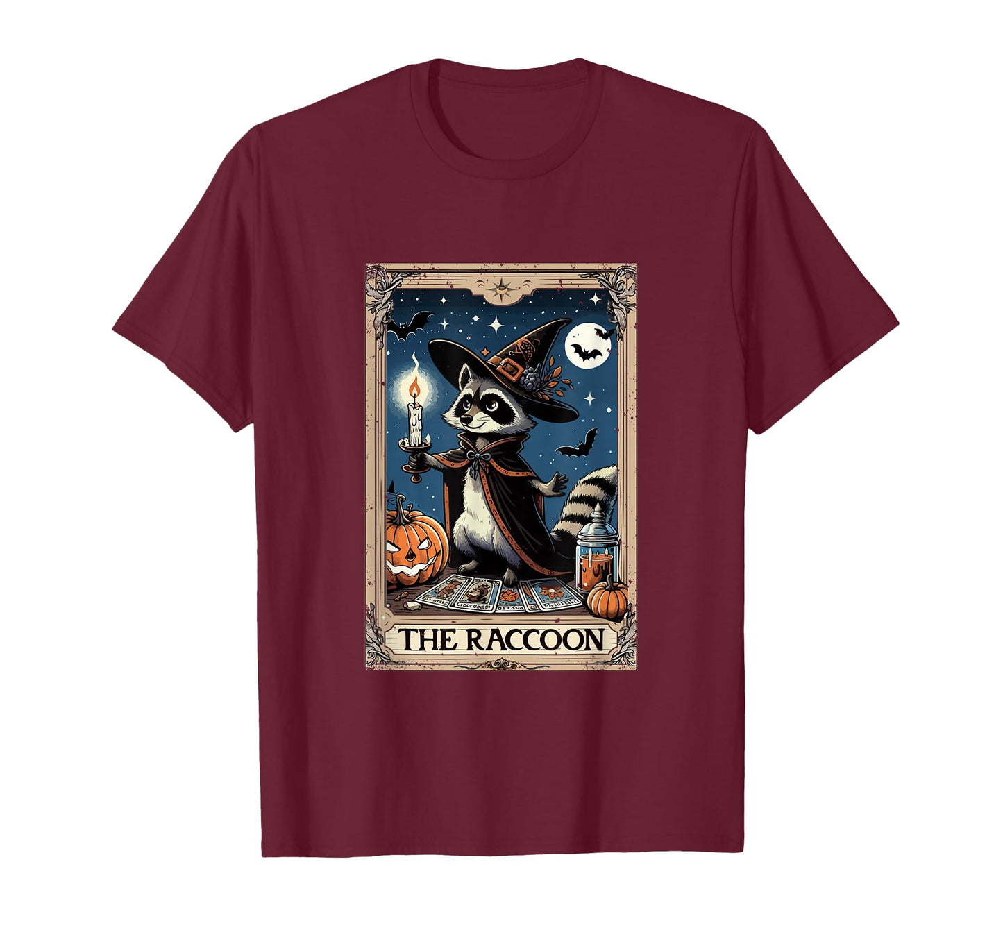 The Raccoon Halloween Witch Cute Tarot Card Lover Player T-Shirt