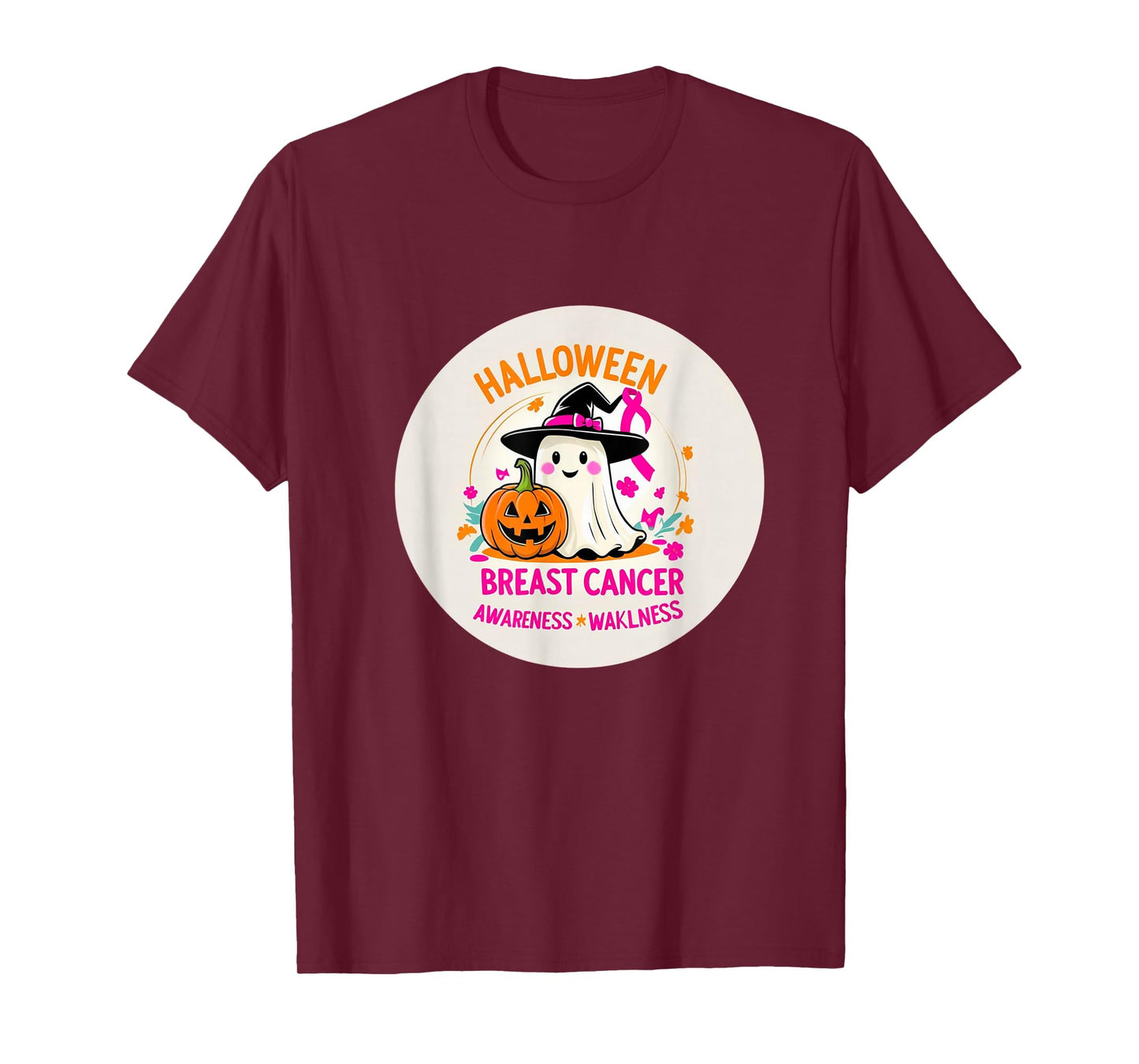 Halloween Breast Cancer Awareness Ghost Pumpkin Design T-Shirt