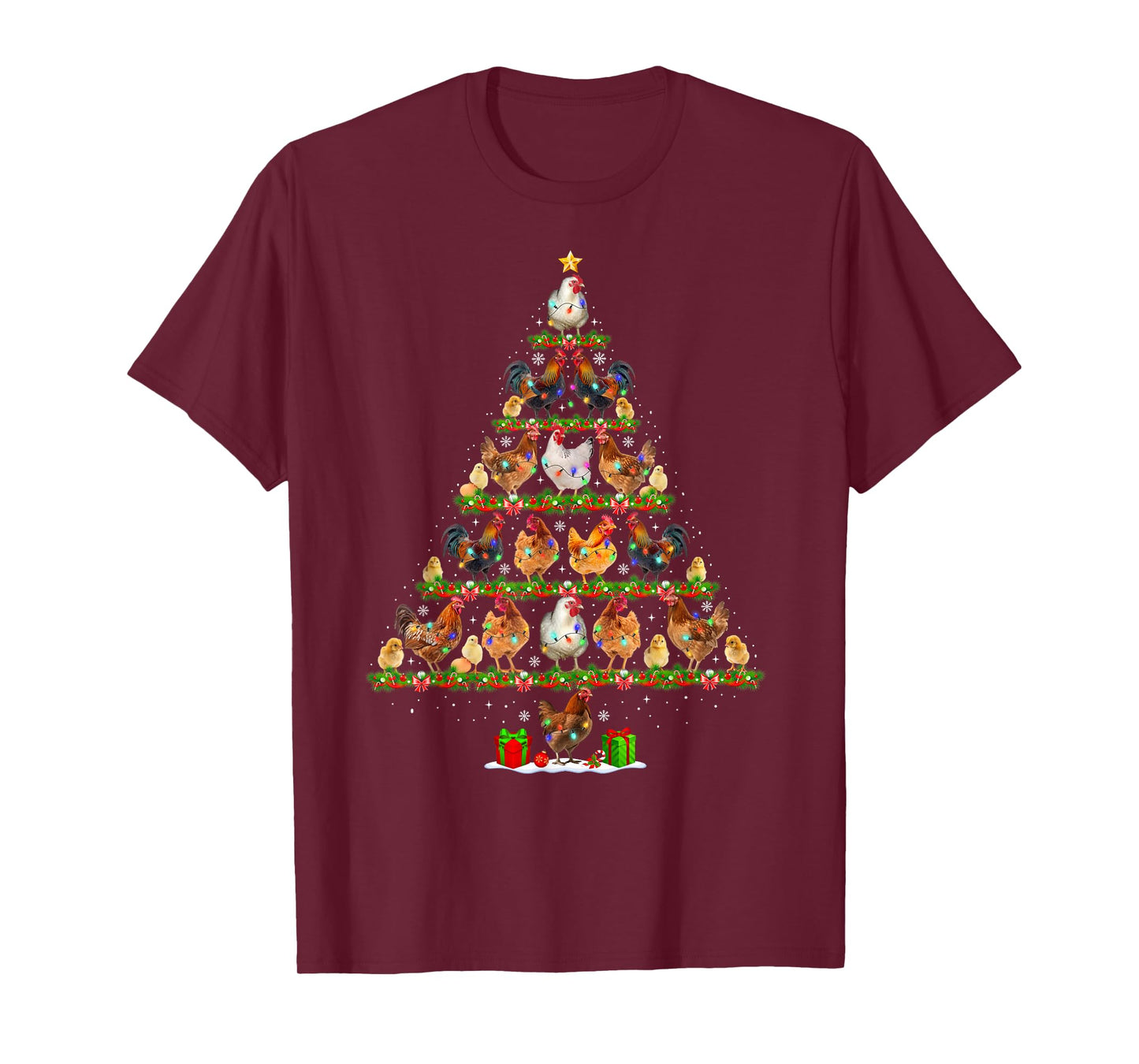 Chicken Christmas Tree Lights Funny Xmas Santa Chicken Lover T-Shirt