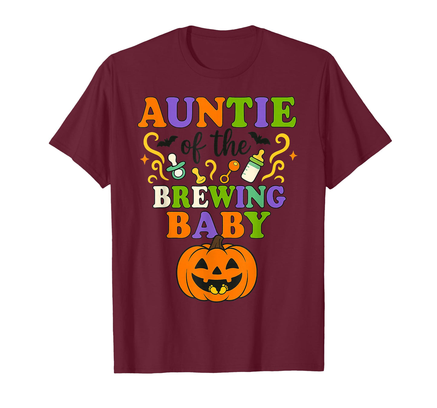 Auntie of Brewing Baby Halloween Baby Shower Witch Spooky T-Shirt