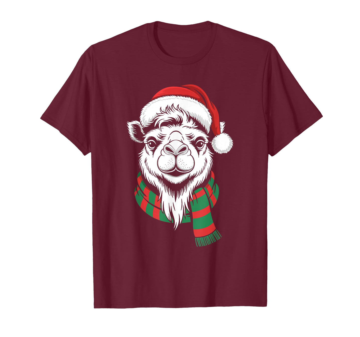 Bactrian Camel Xmas Santa Hat Scarf Christmas Costume T-Shirt