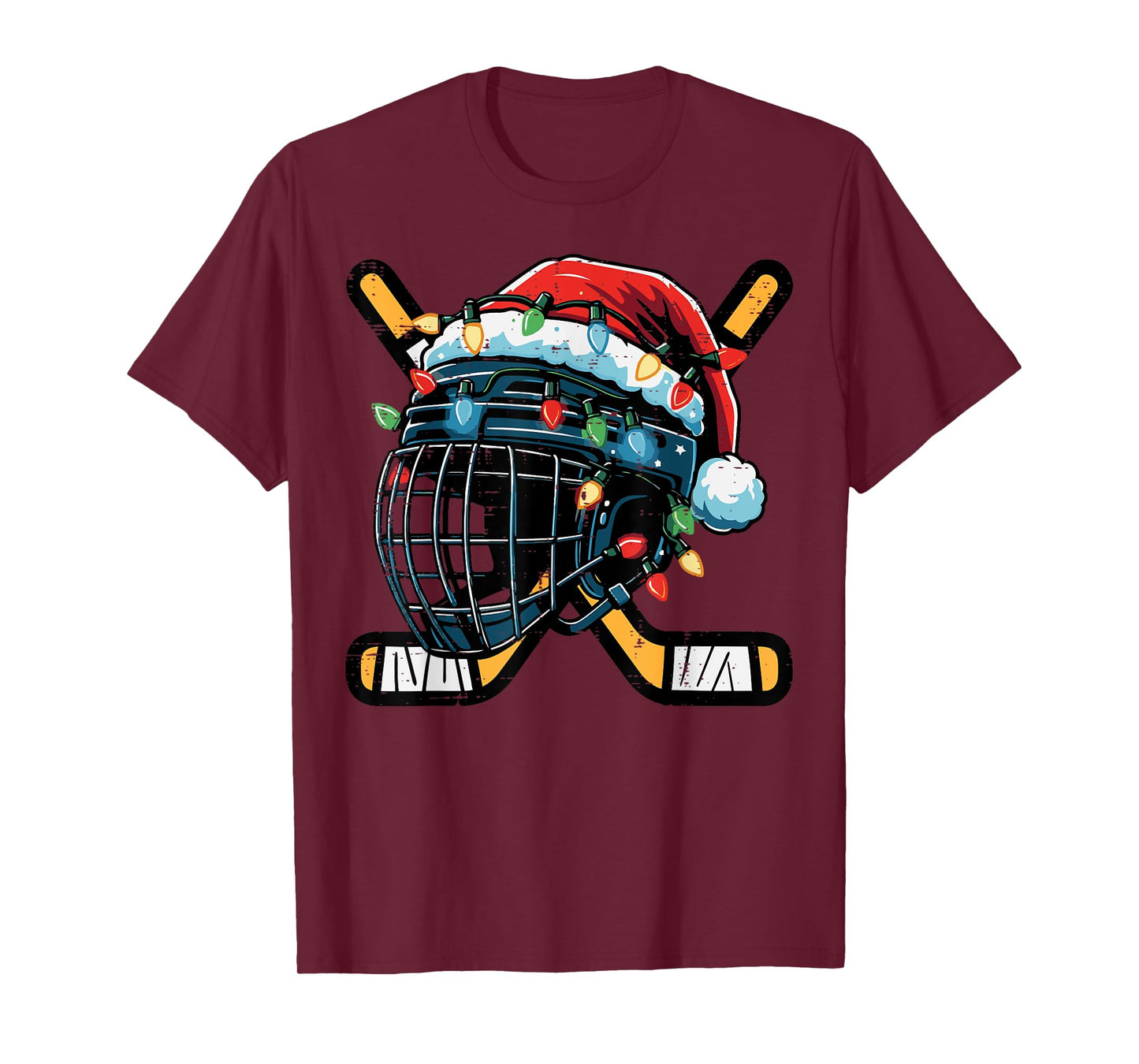 Christmas Ice Hockey Helmet Santa Xmas Men Boys Kids Teen T-Shirt