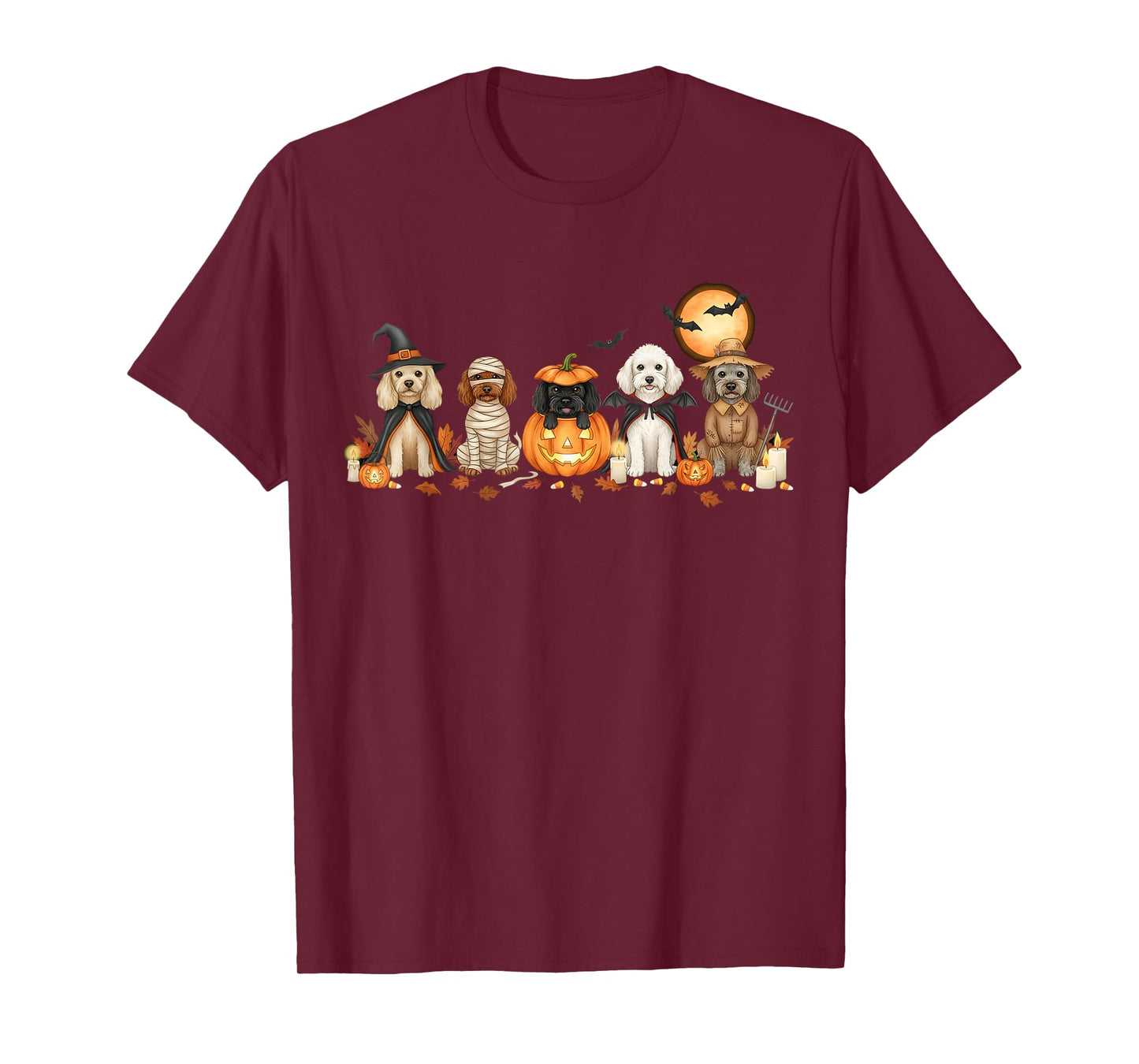 Spooky Poodle Dogs Ghost Witch Mummy Moon Halloween Costume T-Shirt