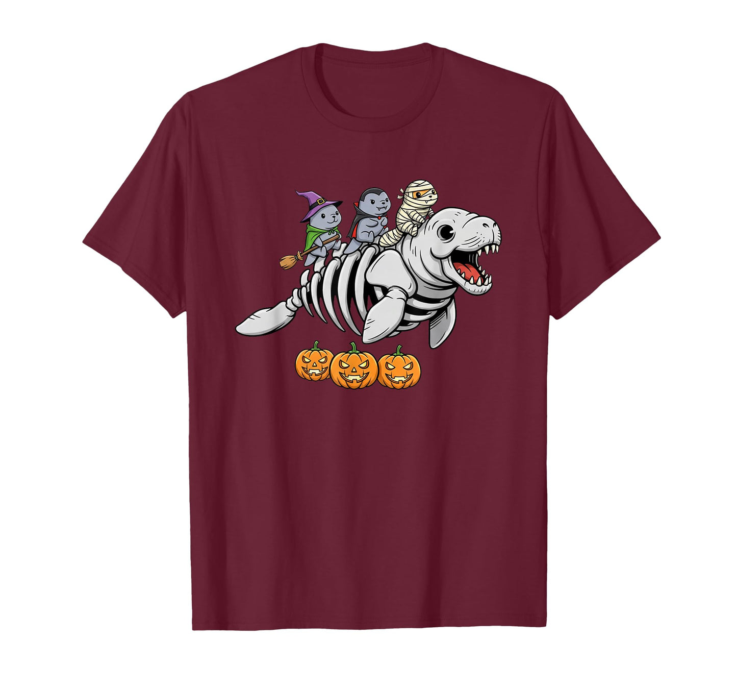 Manatee Skeleton Mummy Witch Halloween Kids Mens Womens T-Shirt