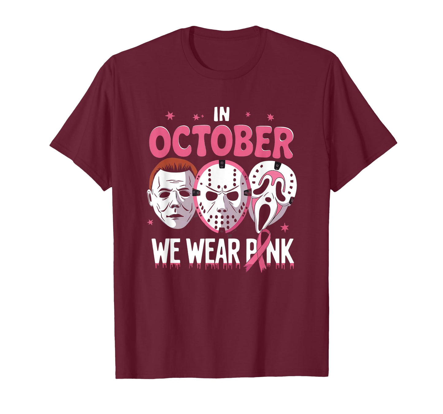 In October We Wear Pink Ghost Halloween Cancer Awareness tee T-Shirt