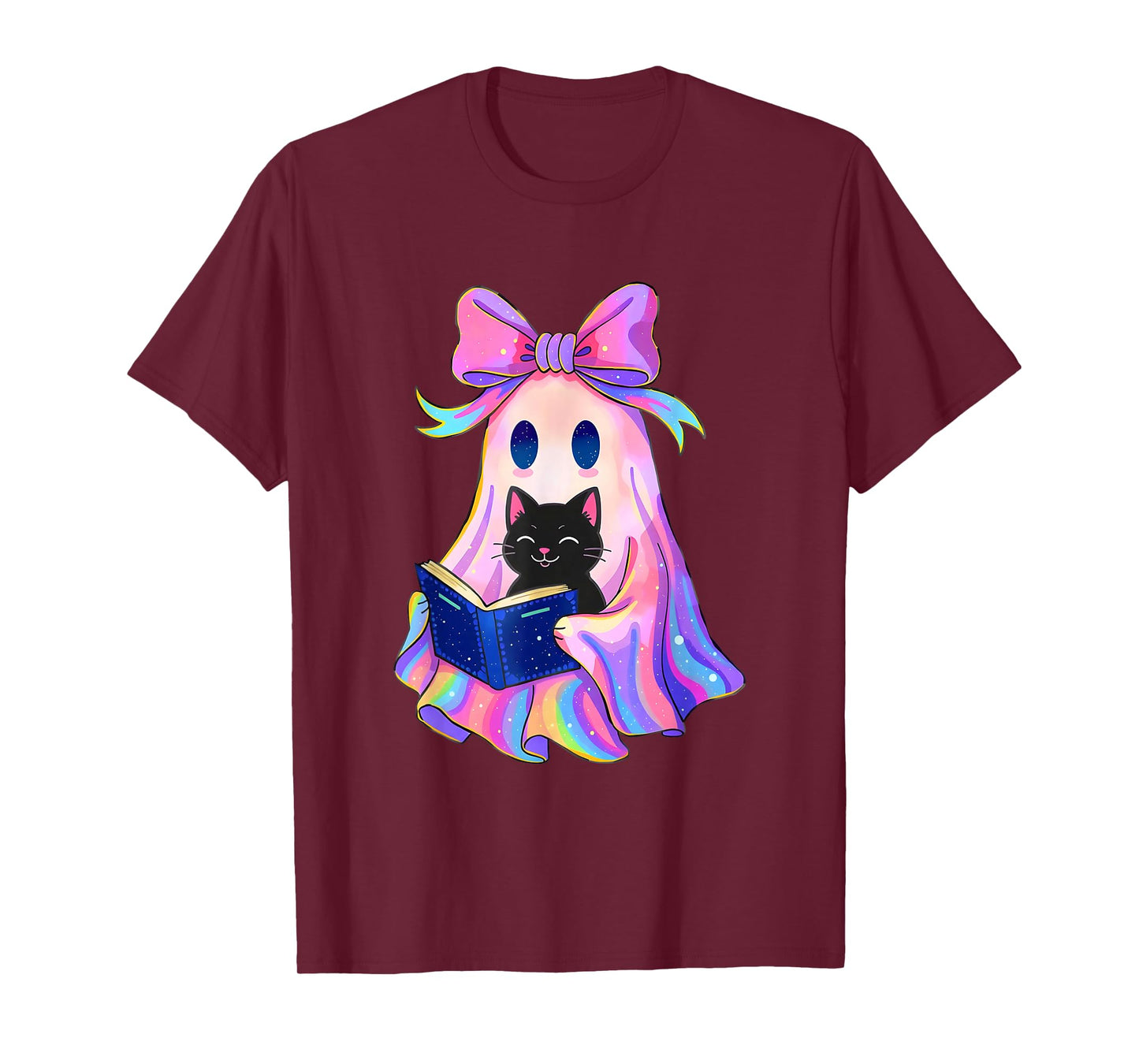 Funny Coquette Bow Halloween Ghost Holding Black Cat T-Shirt