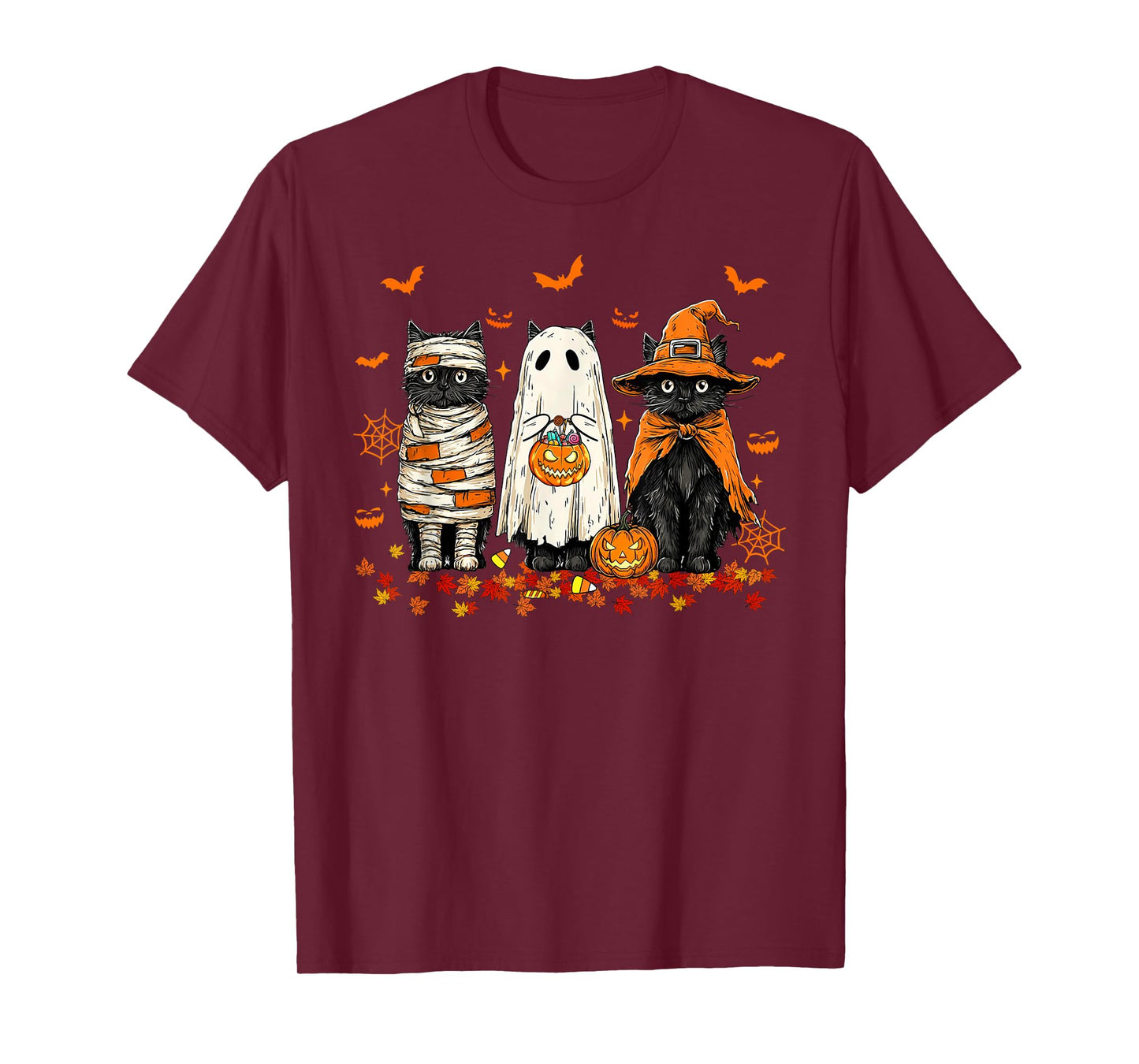 Retro Halloween Ghost and Witch Black Cat T-Shirt