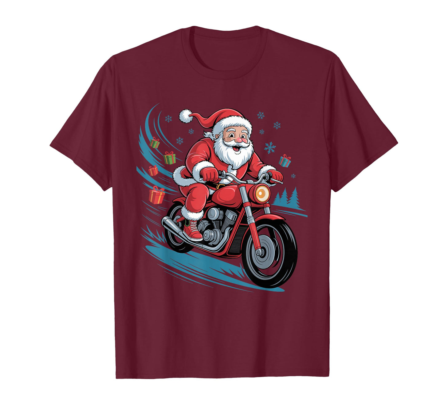 Funny Santa Riding Motorcycle Holiday Christmas Xmas Pajama T-Shirt