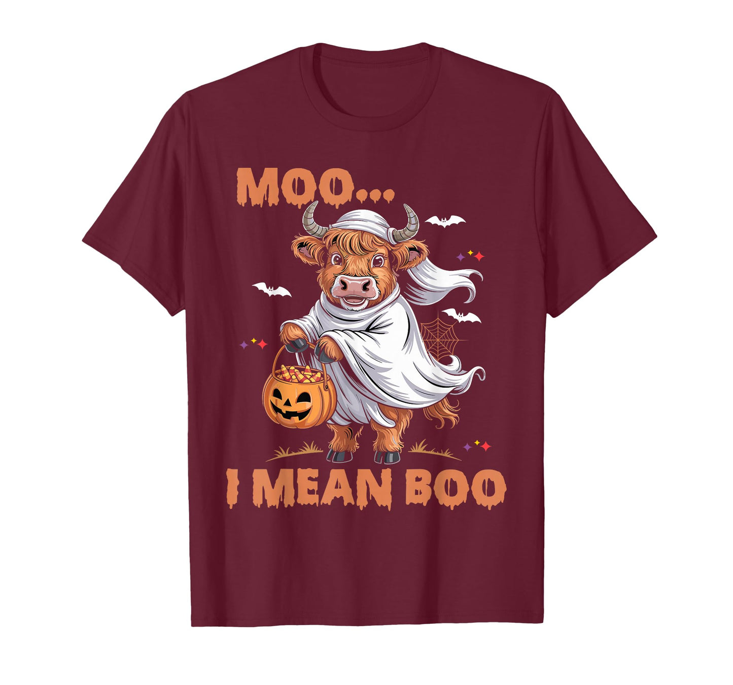 Moo I Mean Boo Witch Highland Cow Halloween Costume T-Shirt