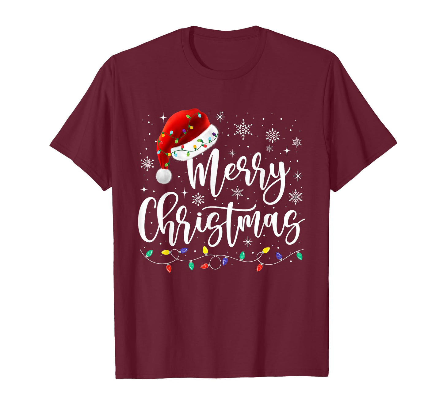 Merry Christmas Lights Santa Hat Xmas Family Matching Pajama T-Shirt