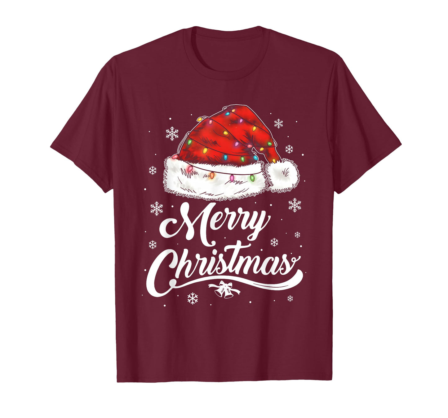 Merry Christmas Lights Red Santa Hat Xmas Family Men Women T-Shirt