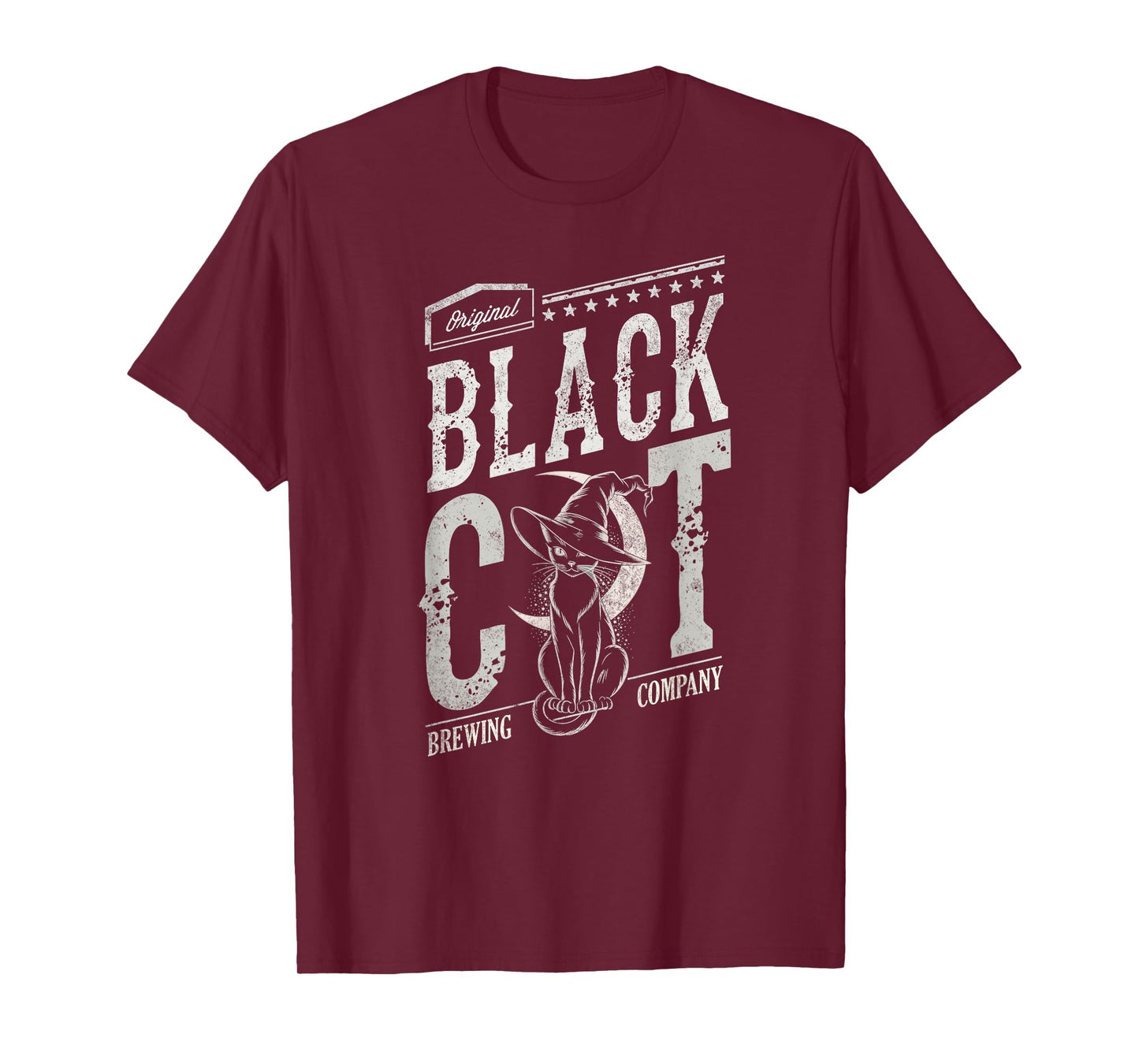 Witchy Black CAT Co Witch Brewing Company Spooky Wizard Crew T-Shirt