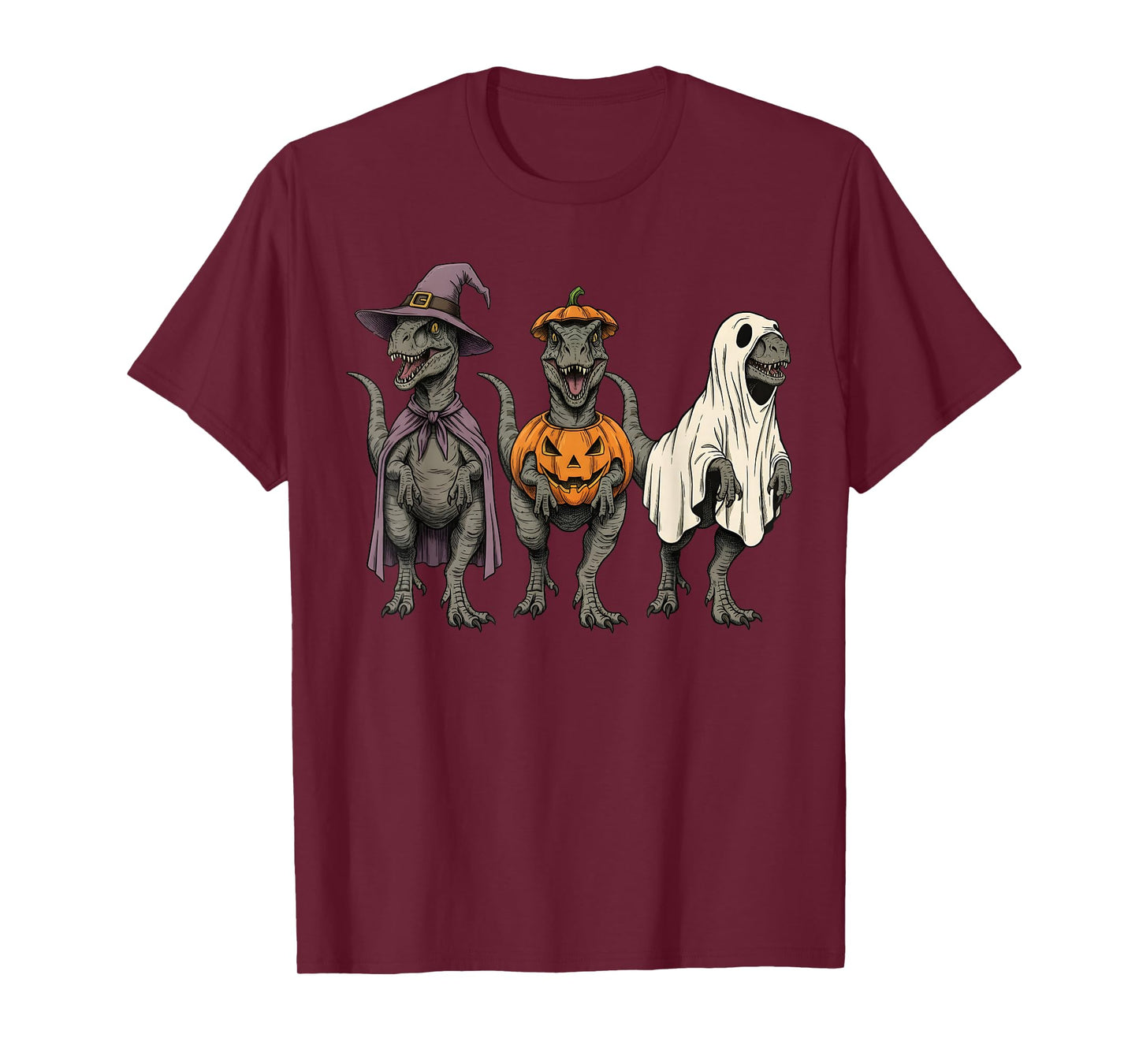 Spooky Ghost Velociraptor Dinosaur Lover Pumpkin Halloween T-Shirt