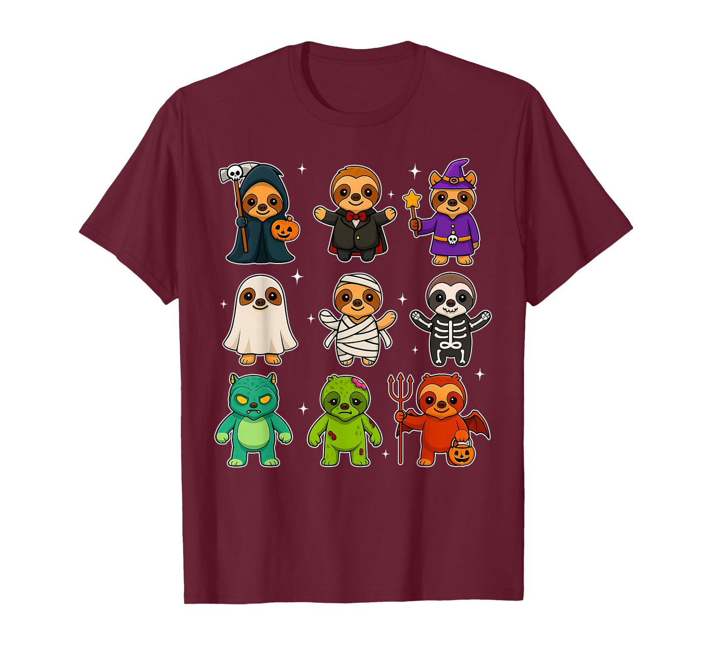 Cute Sloths Witch Pumpkin Skeleton Costume Happy Halloween T-Shirt