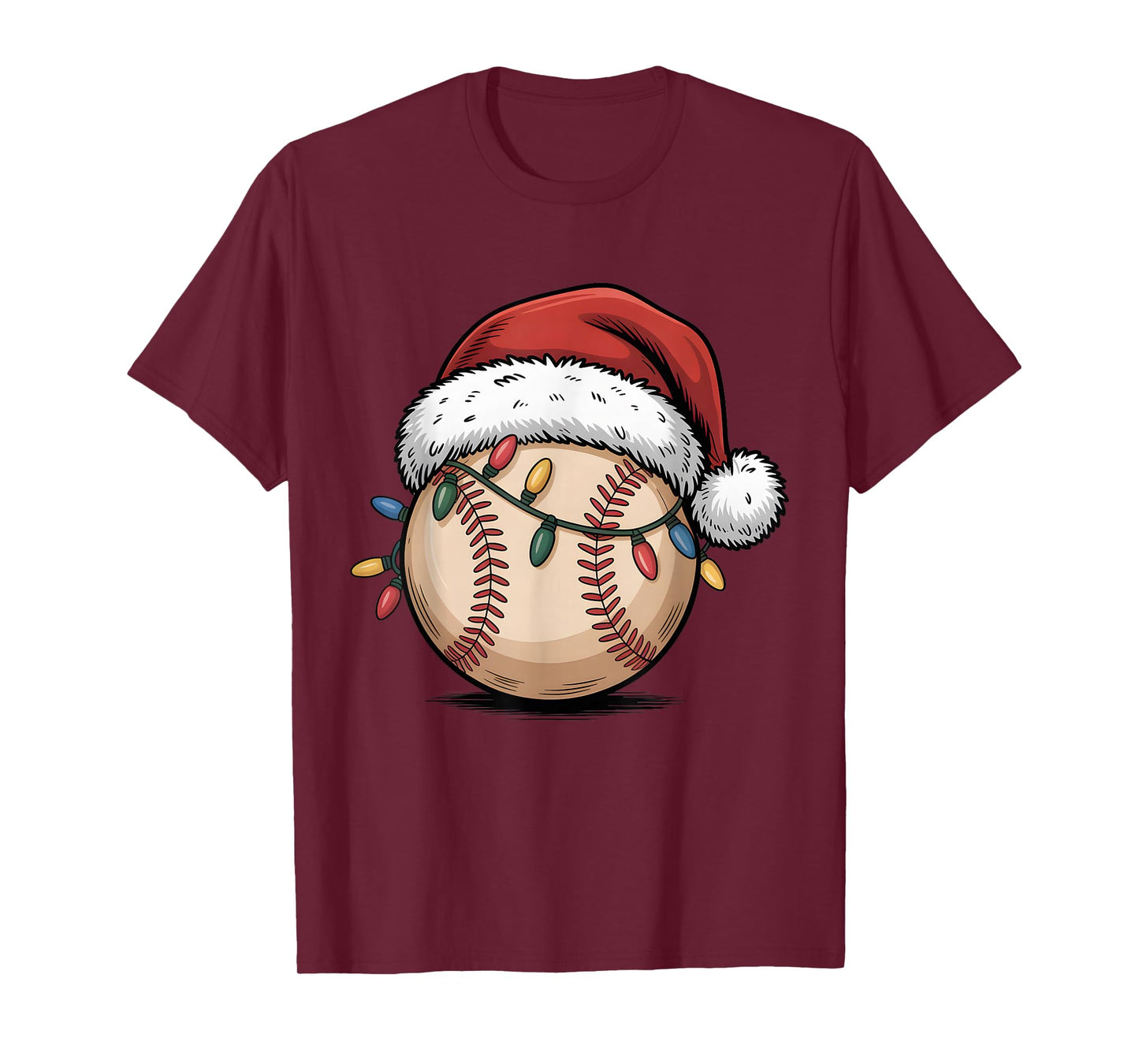 Baseball Santa Hat Christmas Holiday Lights T-Shirt