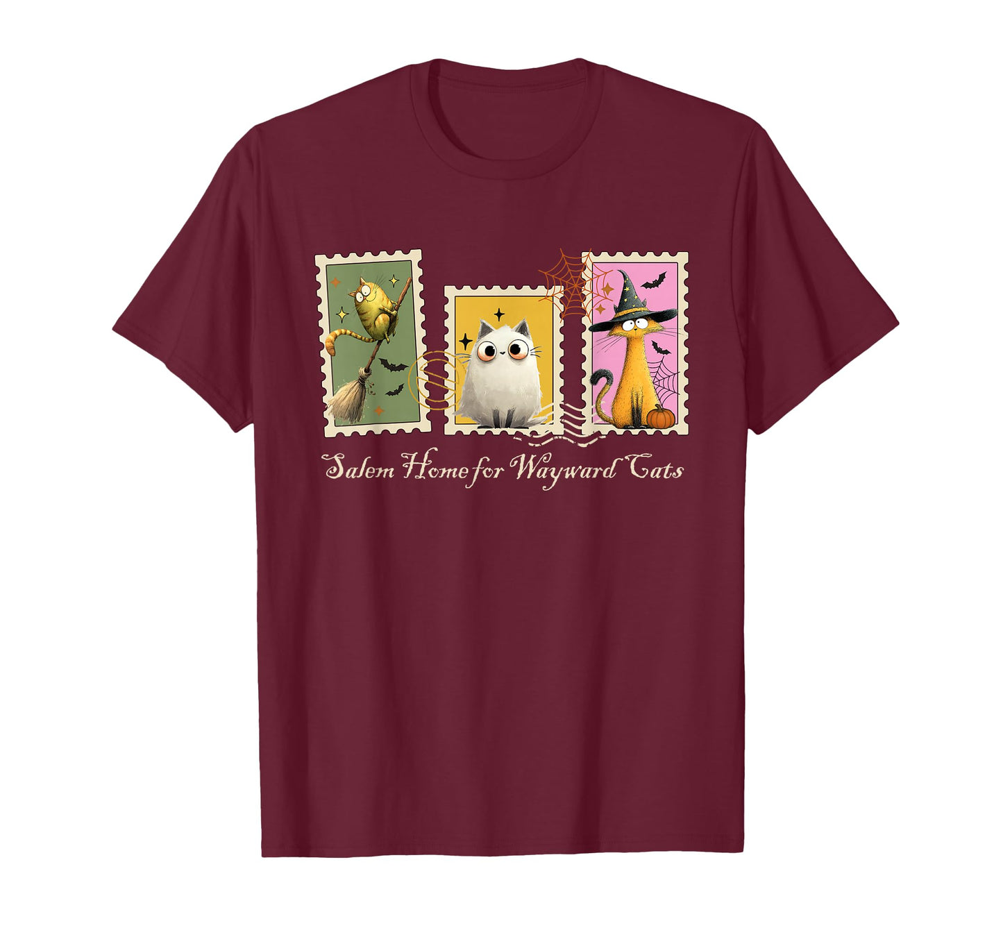 Funny Witch Salem Black Cats 1692 Halloween Postage Stamp T-Shirt