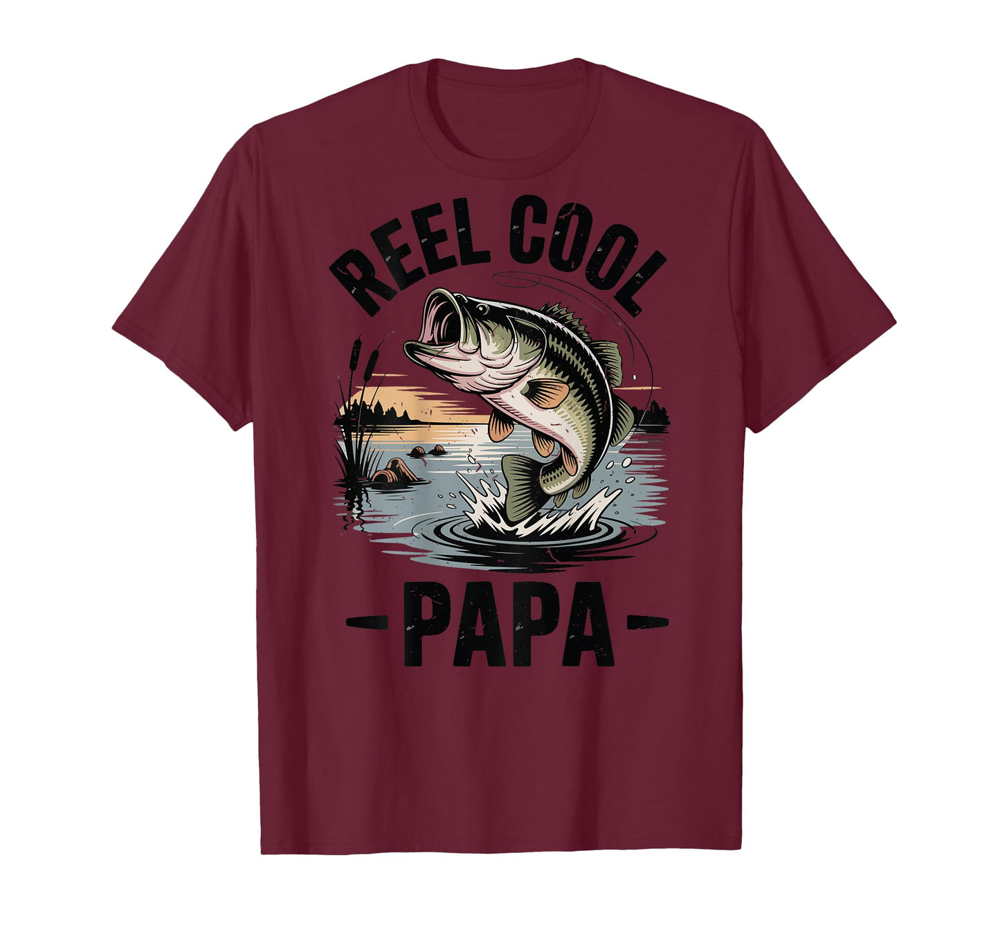 Reel Cool Papa Funny Dad Fishing Gift Son Daughter Bass Fish T-Shirt