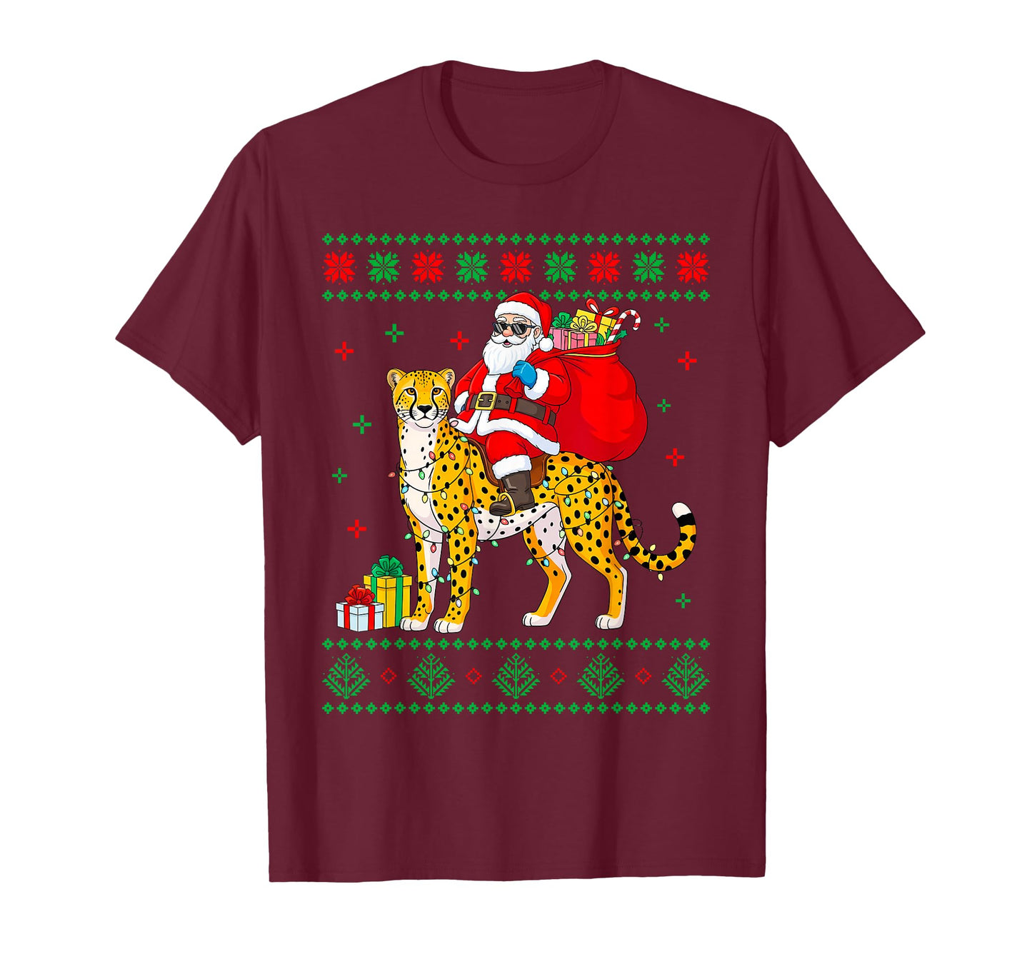 Ugly Xmas Santa Riding Cheetah Christmas T-Shirt