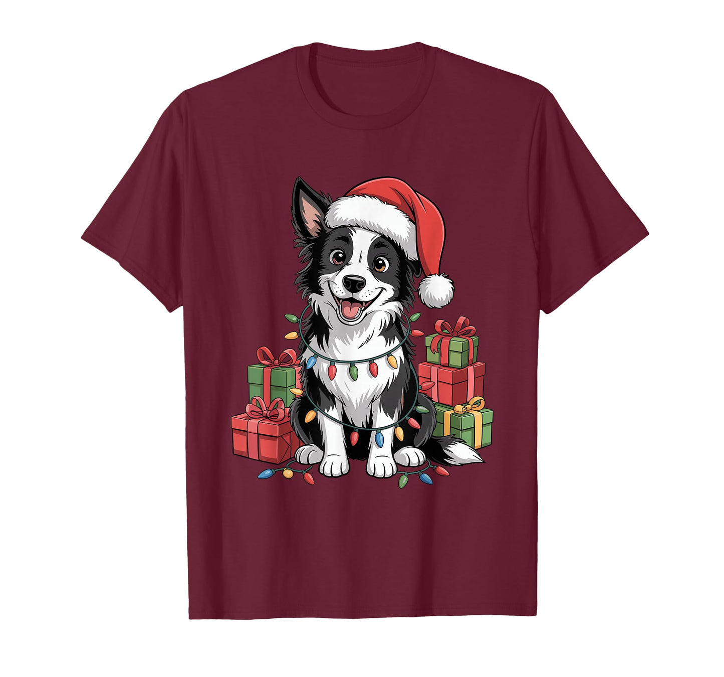 Cute Border Collie Christmas Santa Hat Dog Lovers Holiday T-Shirt