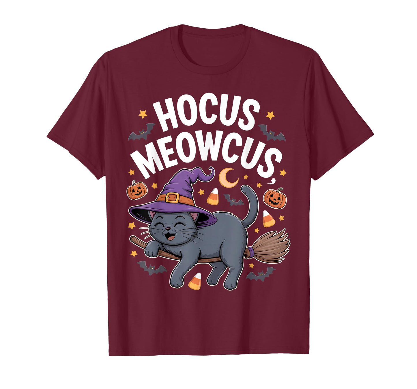 Hocus Meowcus Black Cat Broom Vintage Cat Halloween Costume T-Shirt
