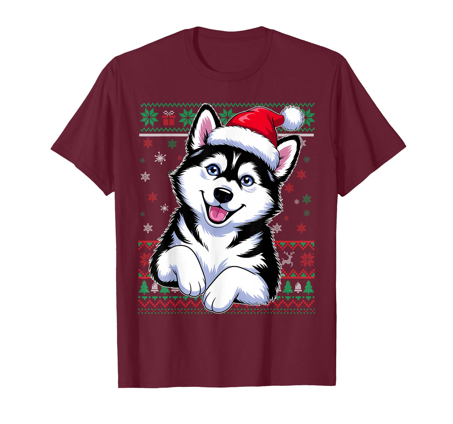 Siberian Husky Ugly Christmas Dog Santa Hat Xmas Boys Kids T-Shirt