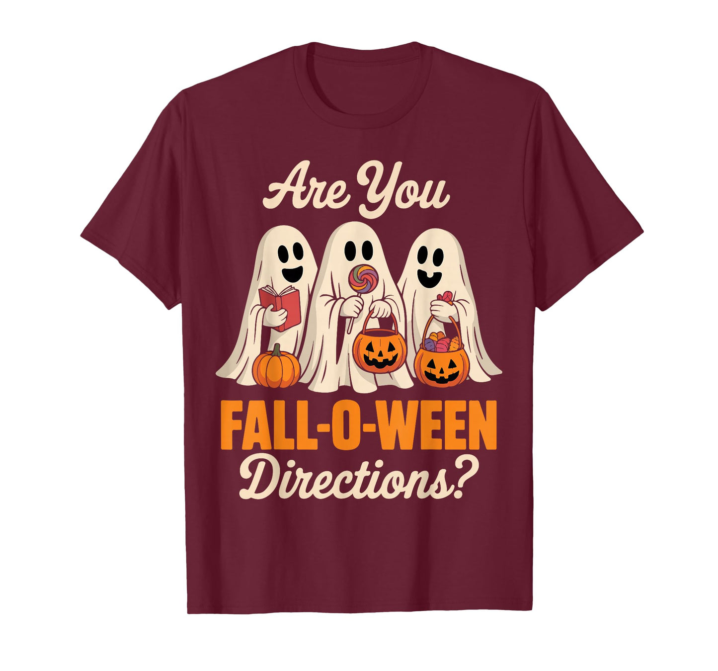 are You Fall O Ween Directions Halloween Teacher Ghost Retro T-Shirt