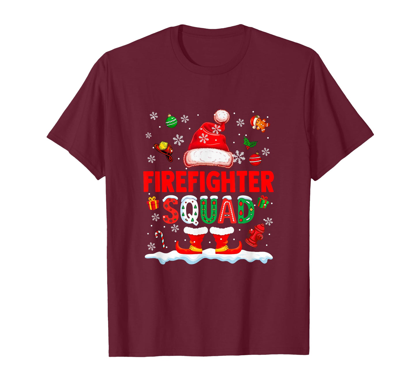 Firefighter Squad Men Job Christmas Santa Costume Bow Tie T-Shirt