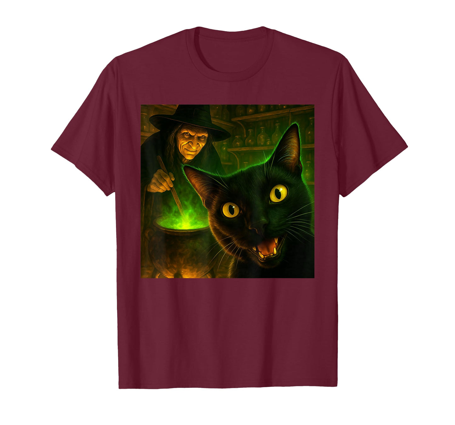 Funny Halloween Spooky Black Cat Witch Cauldron Selfie T-Shirt