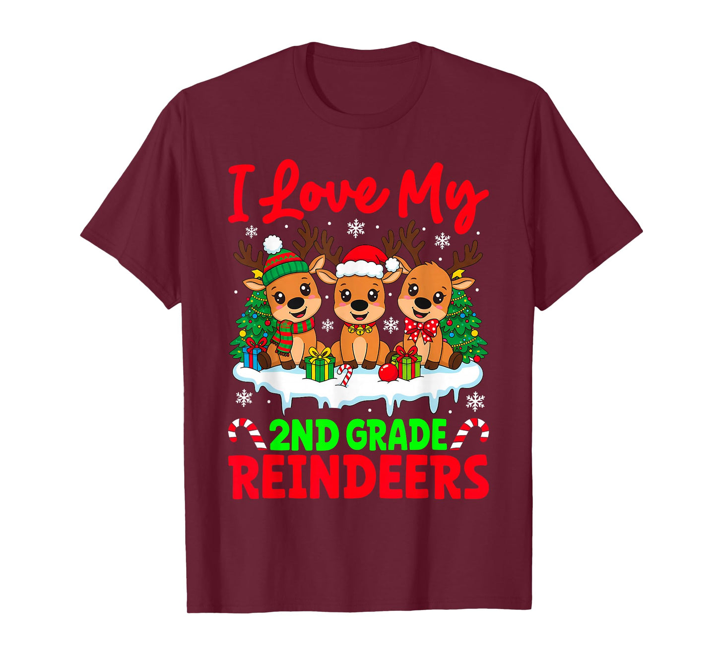I Love My 2nd Grade Reindeers Three Reindeer Teacher Xmas T-Shirt
