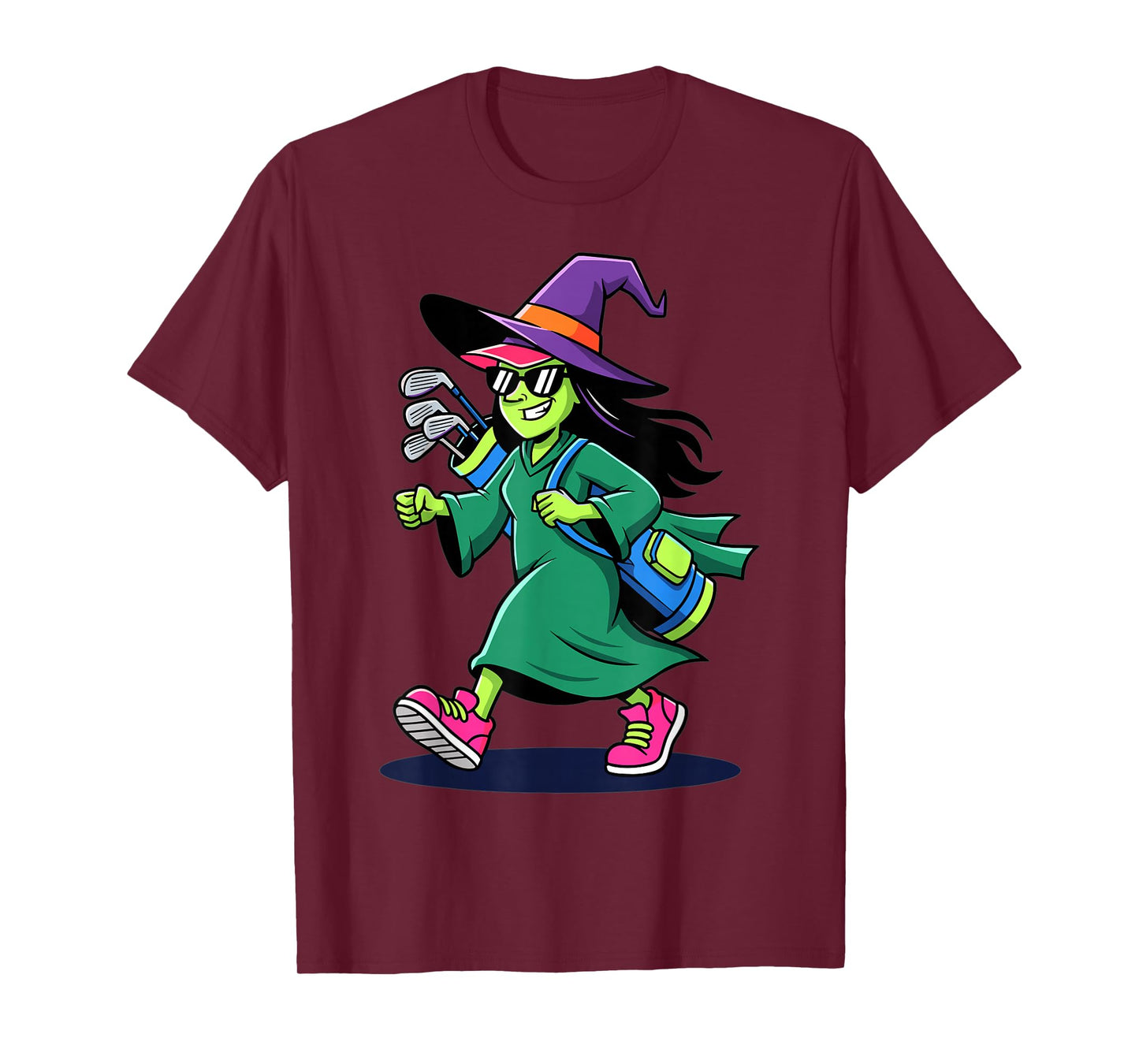 Golf Witch Funny Halloween Golfer Cartoon Design T-Shirt