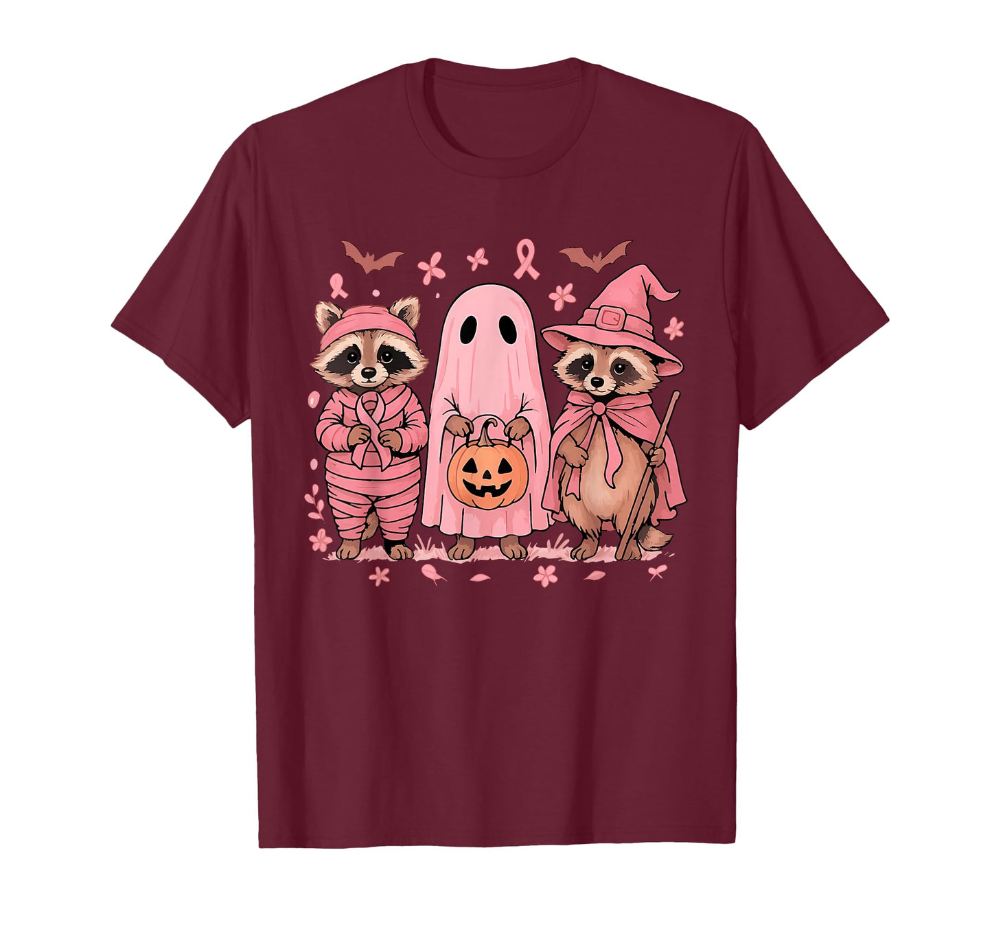 Pink Raccoon Halloween Costume Breast Cancer Awareness T-Shirt