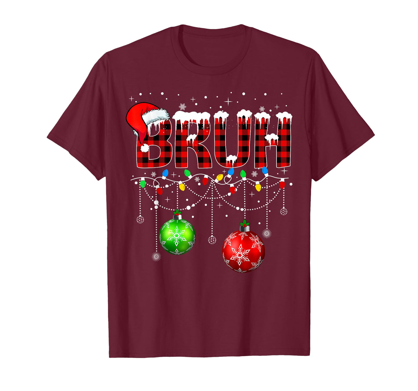 Bruh Funny Christmas Red Plaid Teens Boys Kids Xmas Pajamas T-Shirt