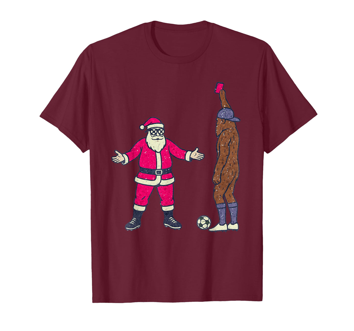 Santa Sasquatch Playing Soccer Christmas Funny Xmas Holiday T-Shirt