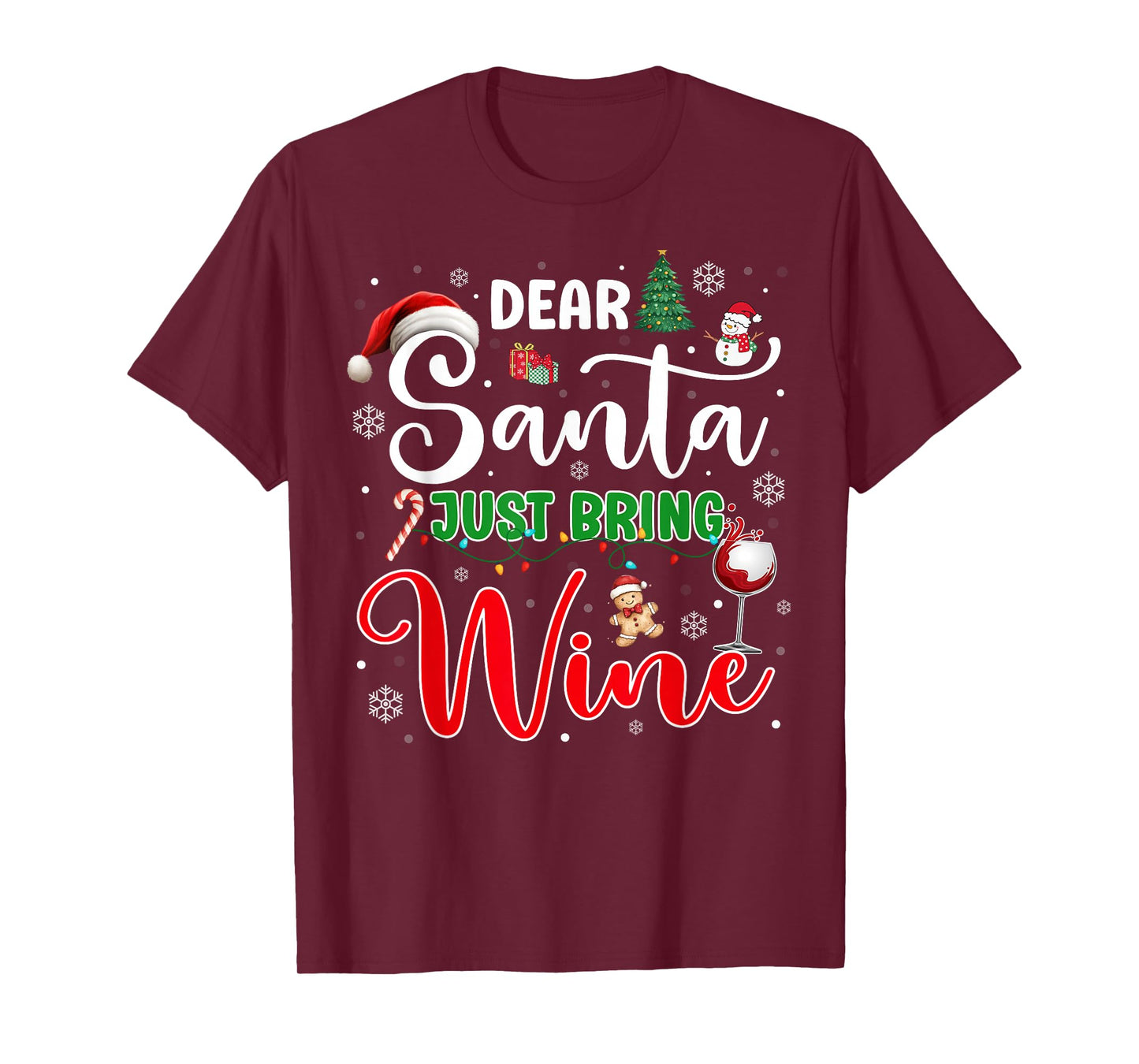 Dear Santa Just Bring Wine Christmas Drinking Xmas Pajama T-Shirt