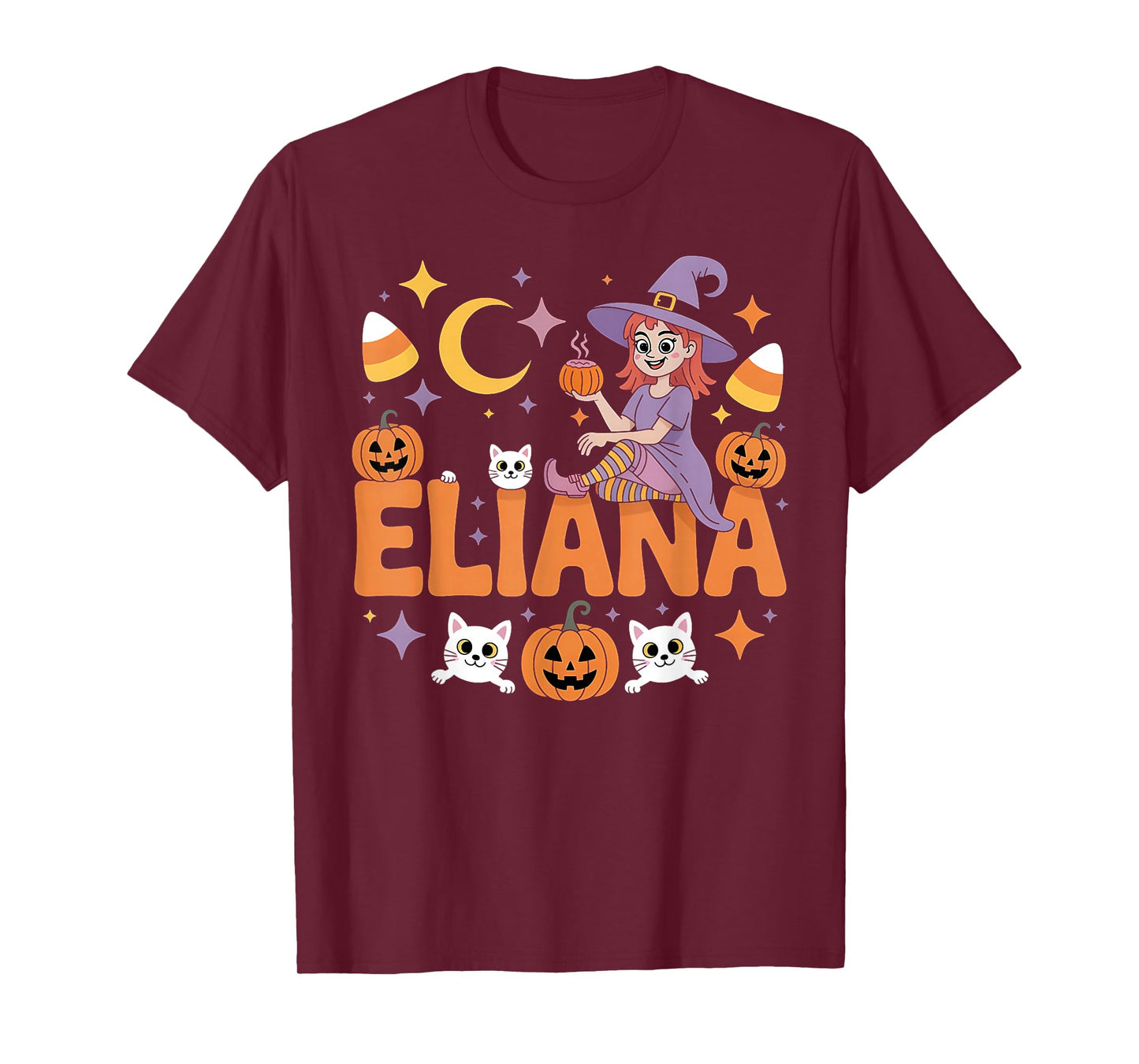 Eliana Witch Candy Corn Cat Halloween Women and Girls T-Shirt