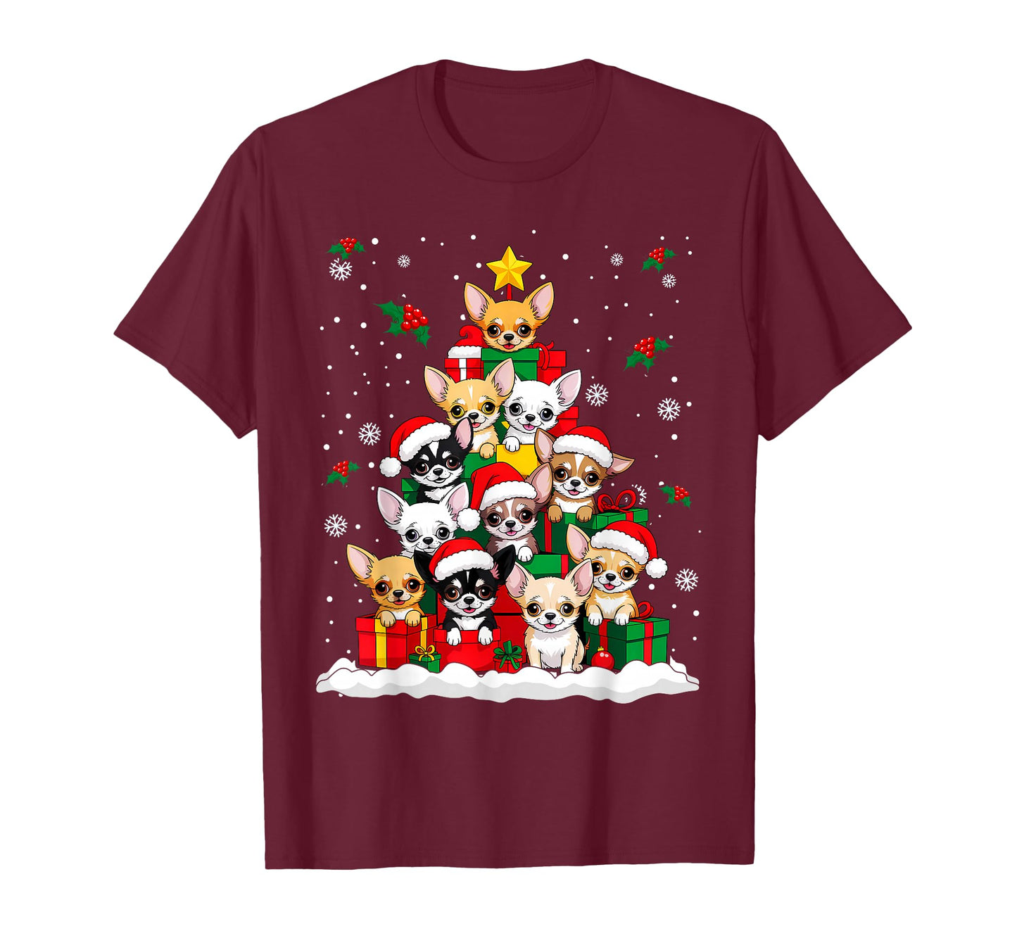 Chihuahua Christmas Tree Dog Santa Xmas Boys Girls Dogmas T-Shirt